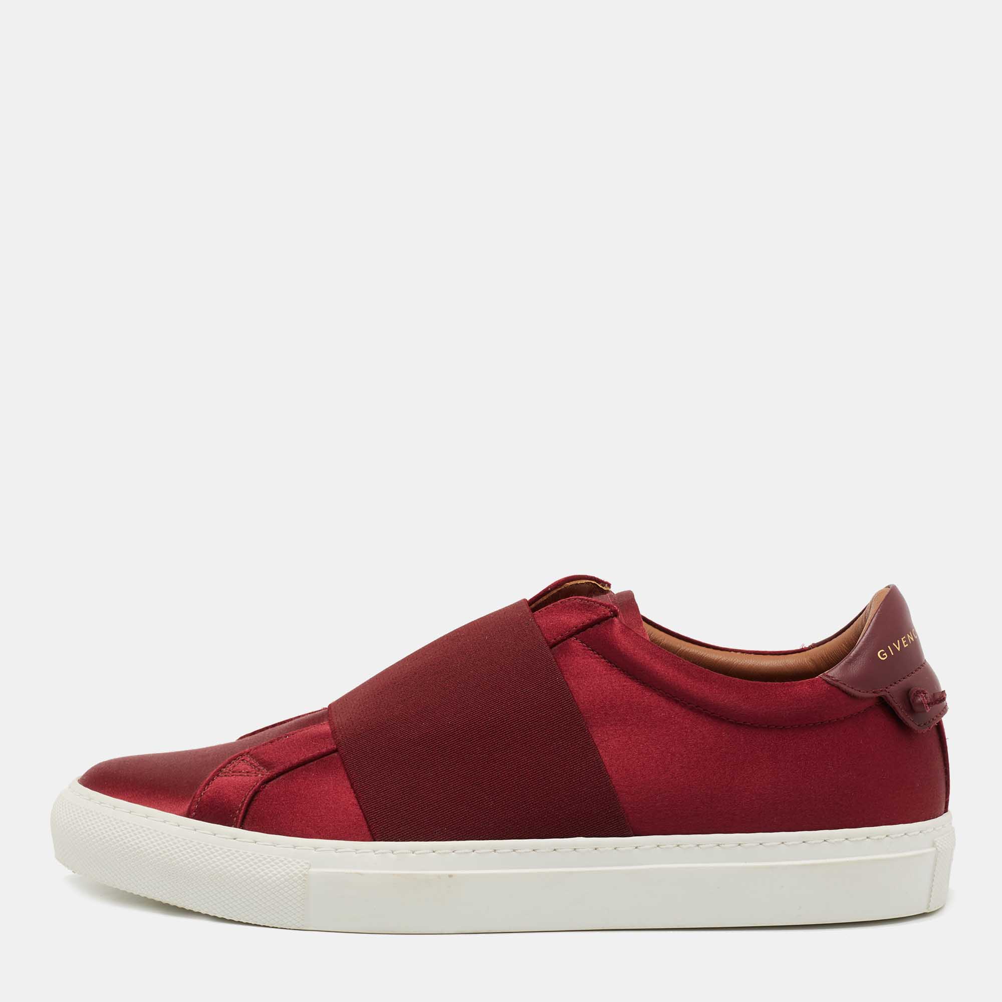 Pre-owned Givenchy Burgundy Satin And Elastic Band Slip On Sneakers Size 40