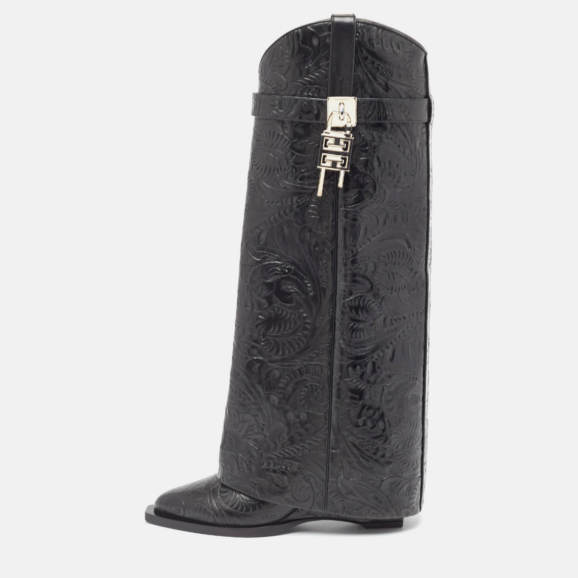 

Givenchy Black Leather Shark Lock Cowboy Knee Length Boots Size