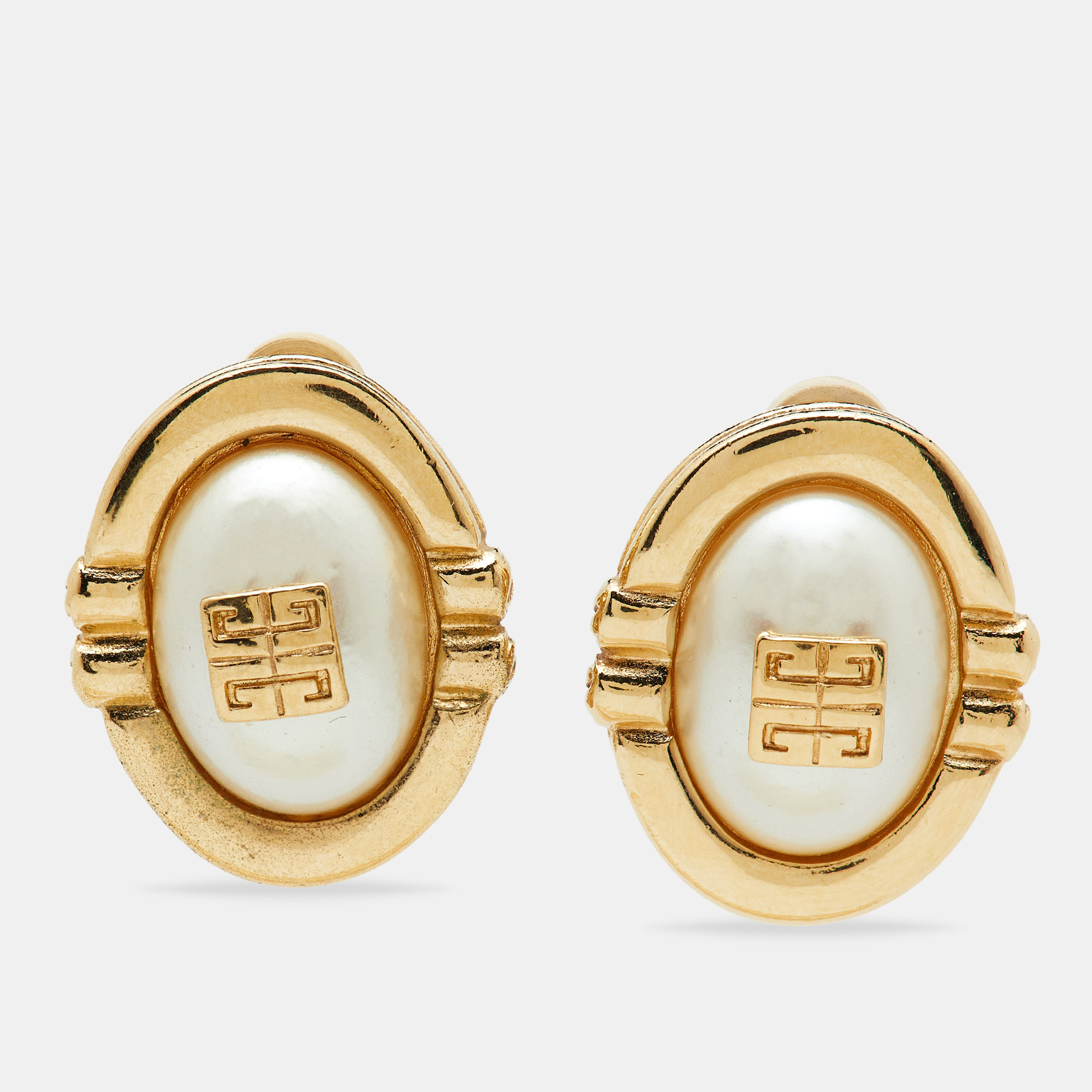 

Givenchy Gold Tone GG Faux Pearl Clip-On Earrings