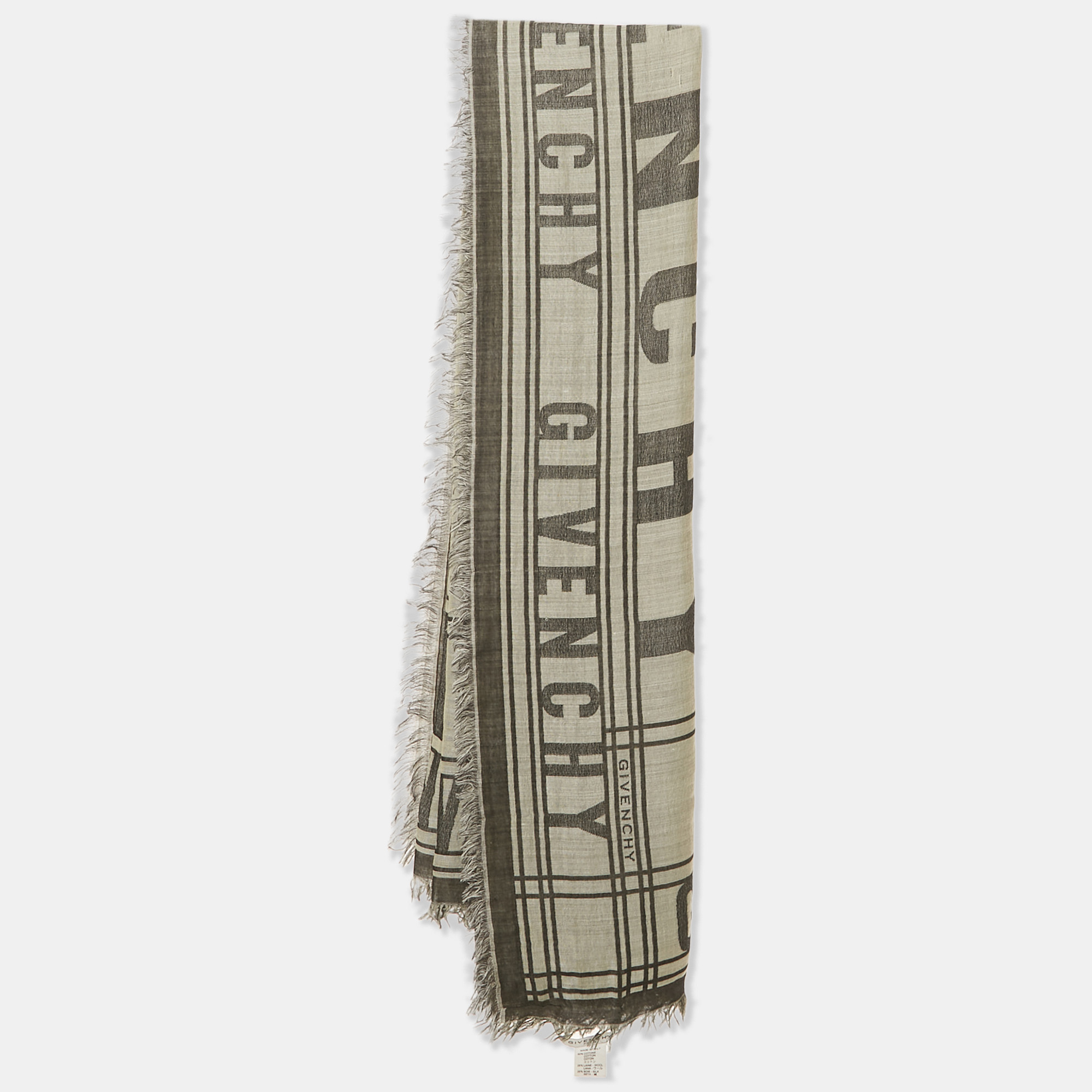

Givenchy Monochrome Lettering Cotton Blend Scarf, Grey
