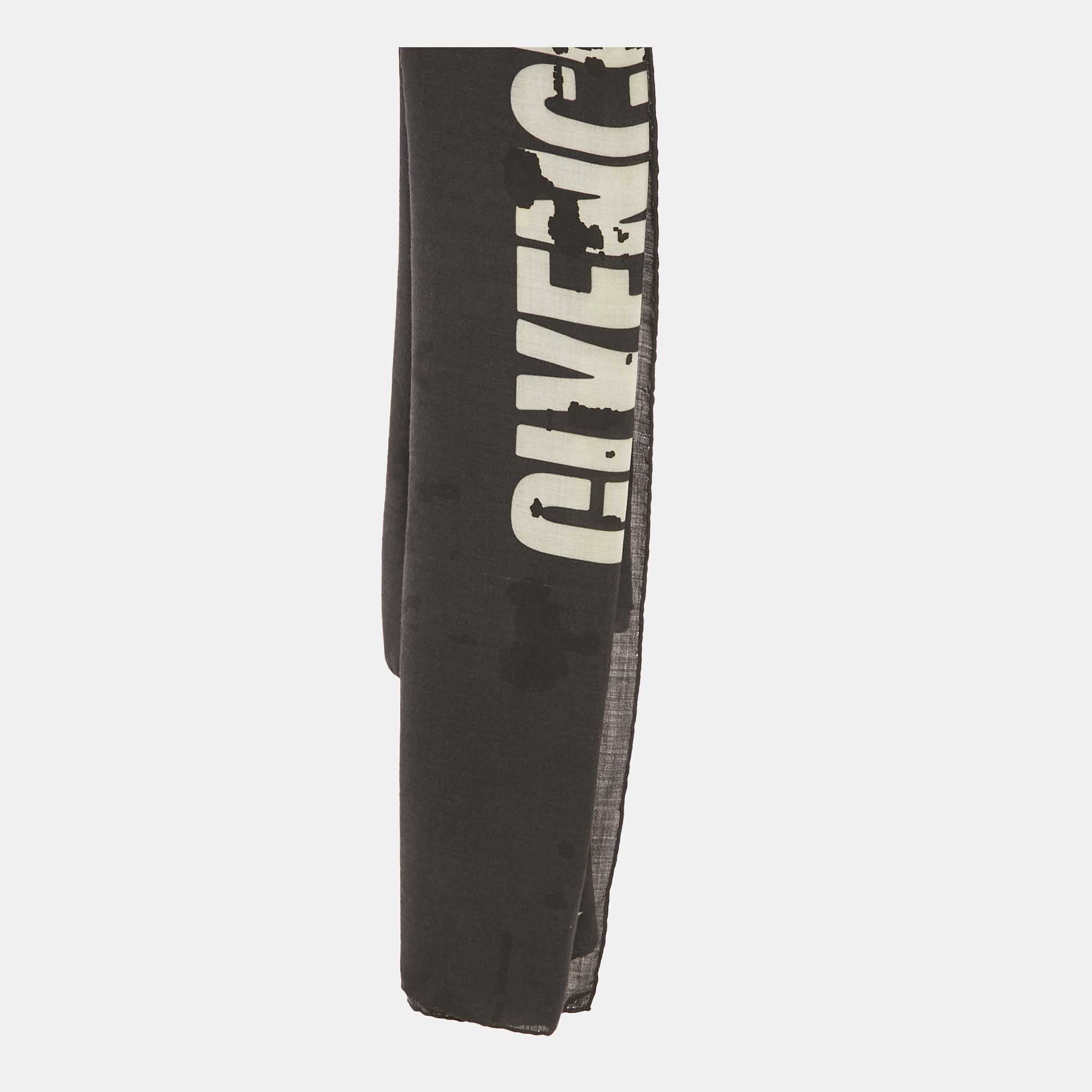 Pre-owned Givenchy Black Logo Print Wool Blend Scarf