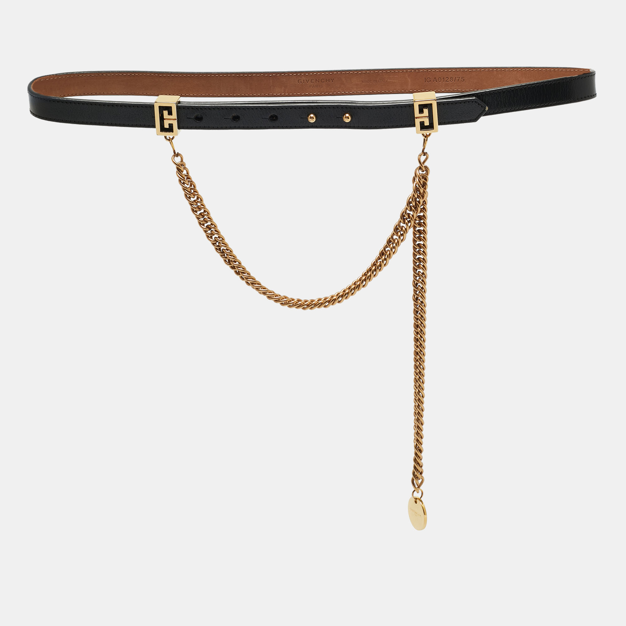 

Givenchy Black Leather Chain Detail Slim Belt