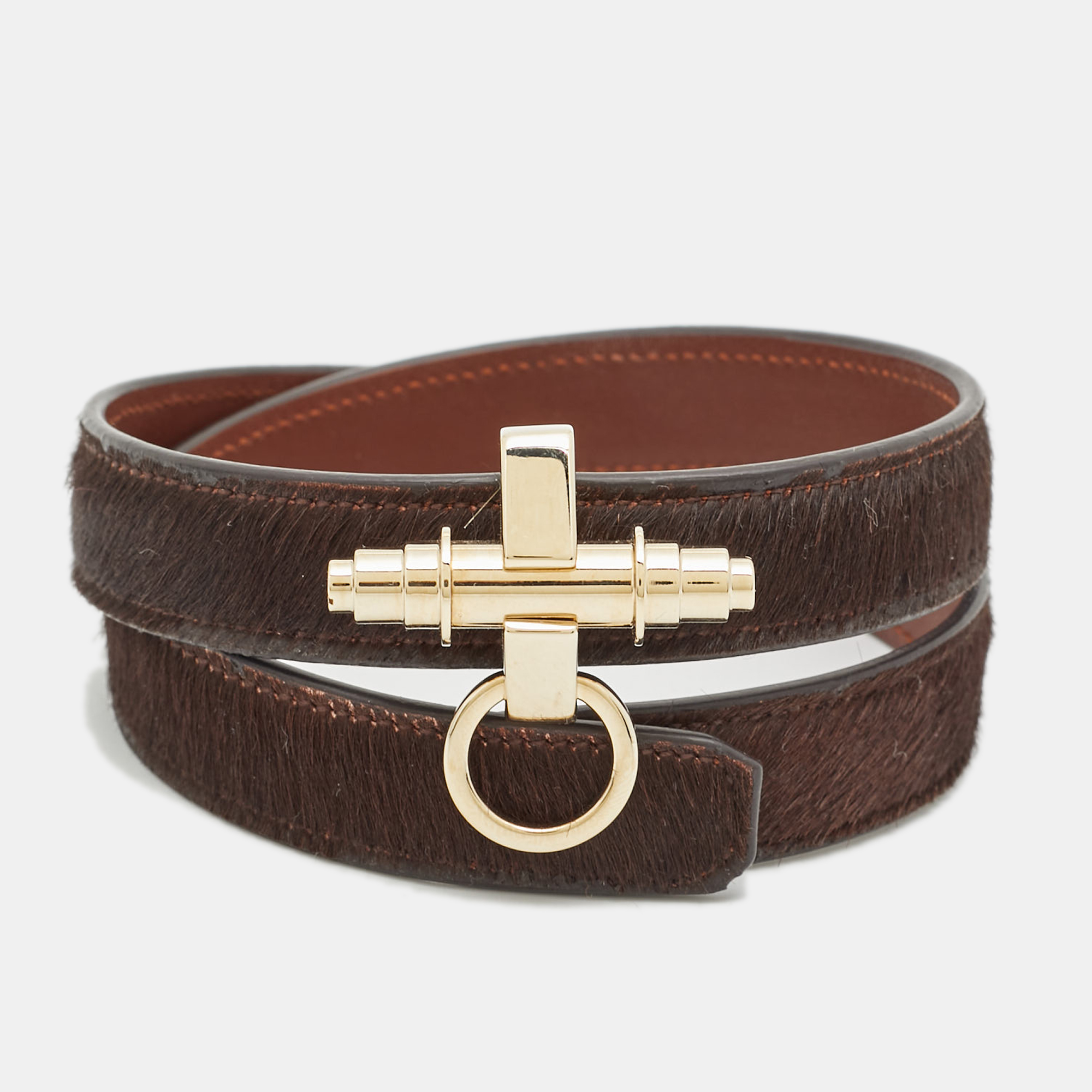 

Givenchy Obsedia Pony Hair Gold Tone Leather Wrap Bracelet