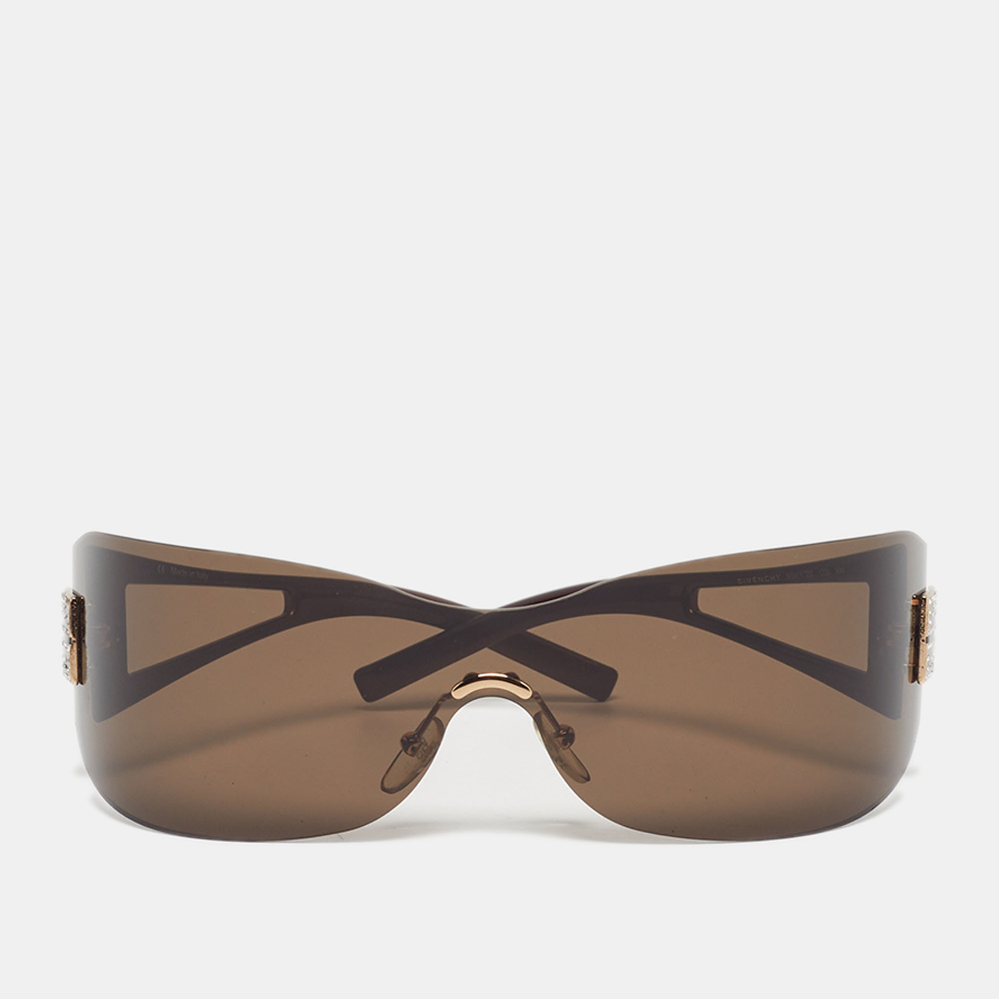 

Givenchy Brown SGV 172S Crystal Embellished Shield Sunglasses