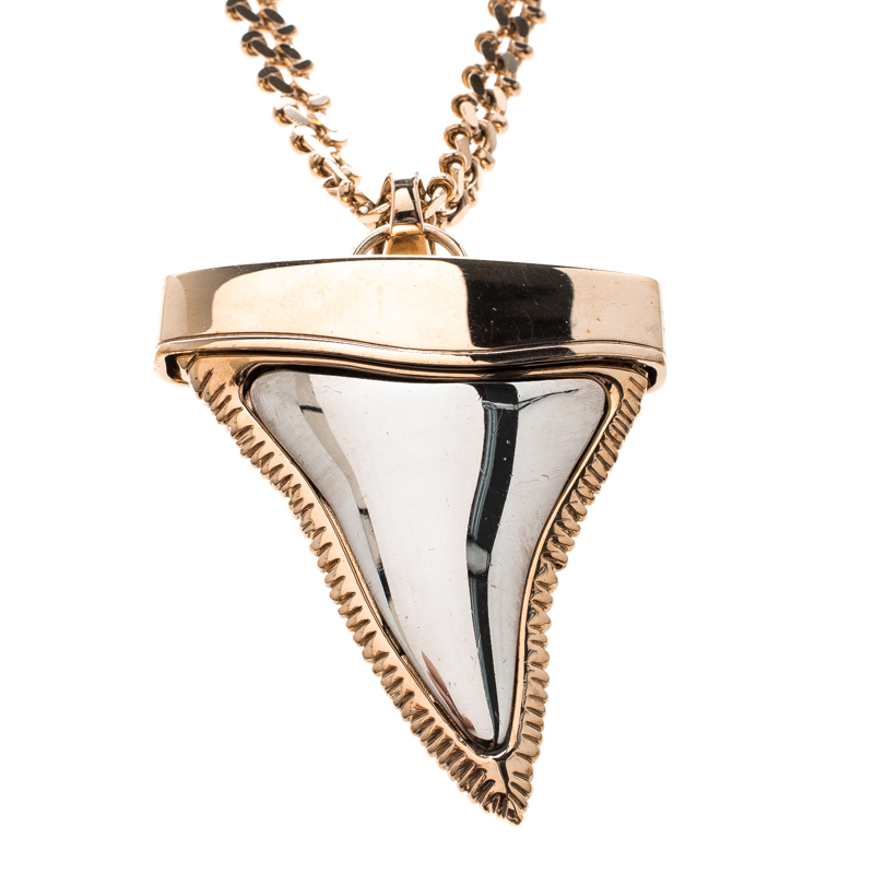 Givenchy Shark Tooth Pendant Gold Tone Chain Necklace