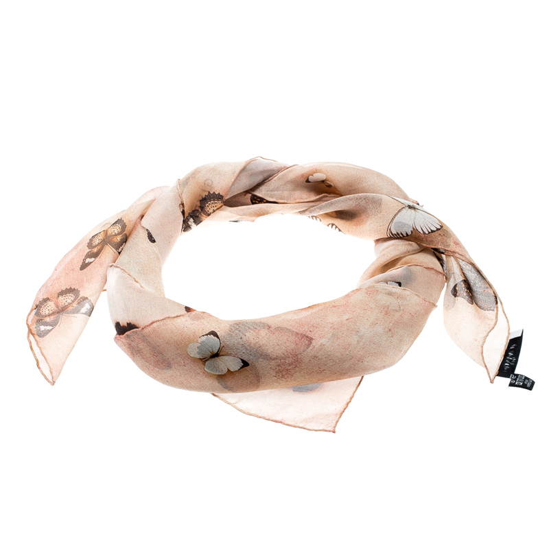 

Givenchy Brown Butterfly Printed Silk Chiffon Square Scarf