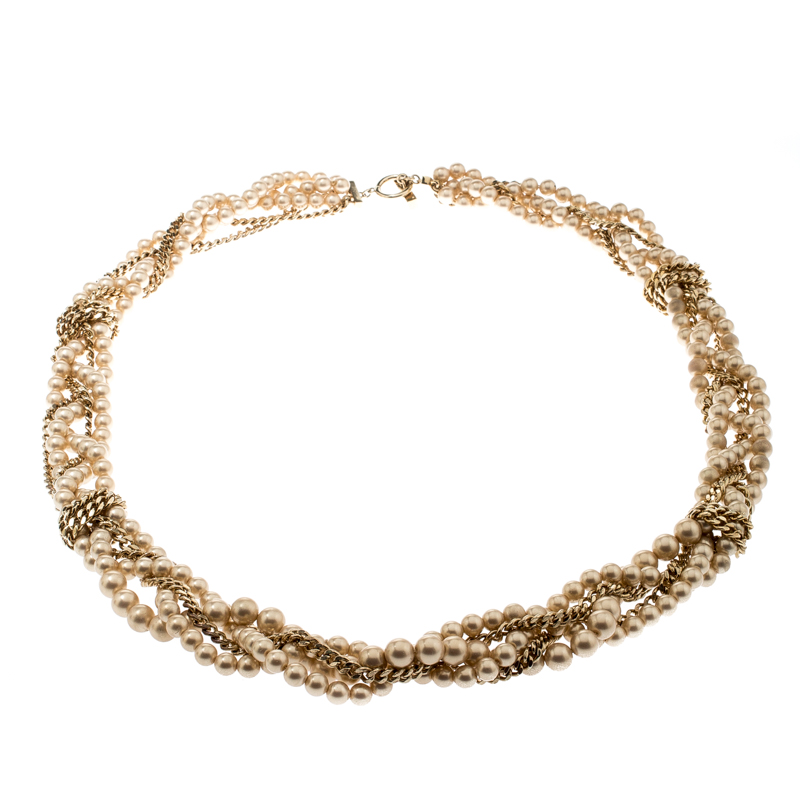 

Givenchy Faux Pearl Gold Tone Multistrand Chain Toggle Belt / Necklace