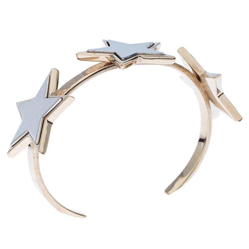 

Givenchy Iconic Star Two Tone Open Cuff Bracelet, Silver