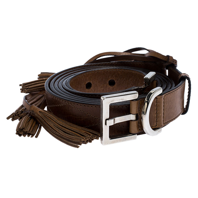 

Givenchy Brown Leather Tassel Double Wrap Buckle Belt