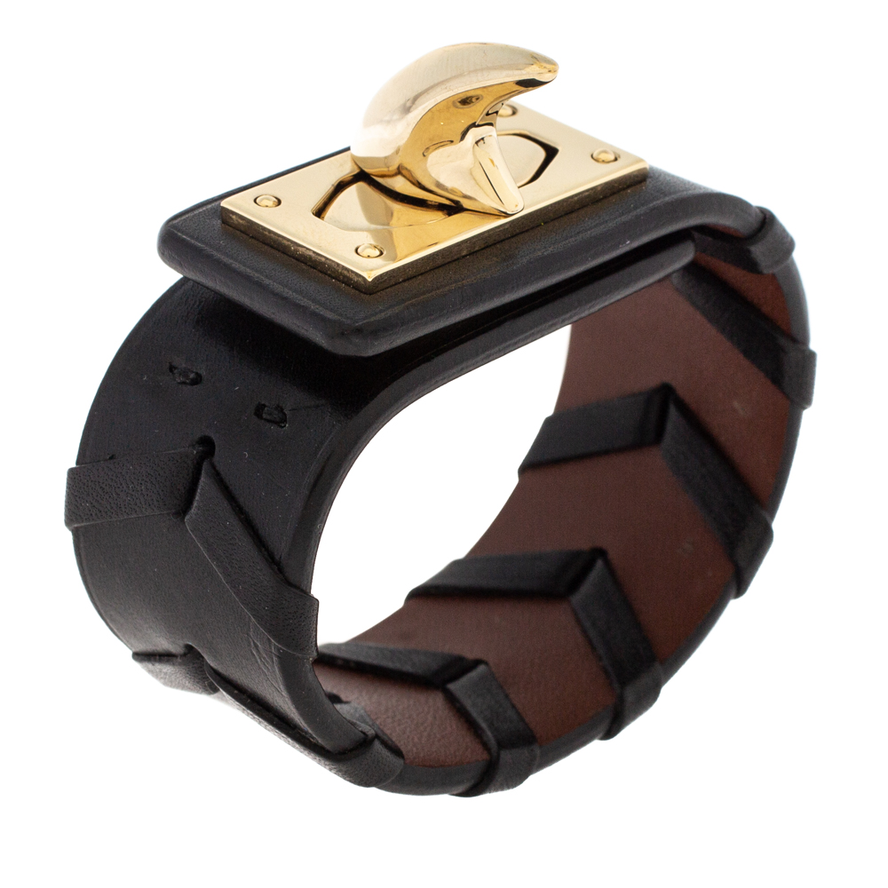 

Givenchy Leather Shark Tooth Motif Gold Tone Bracelet, Black