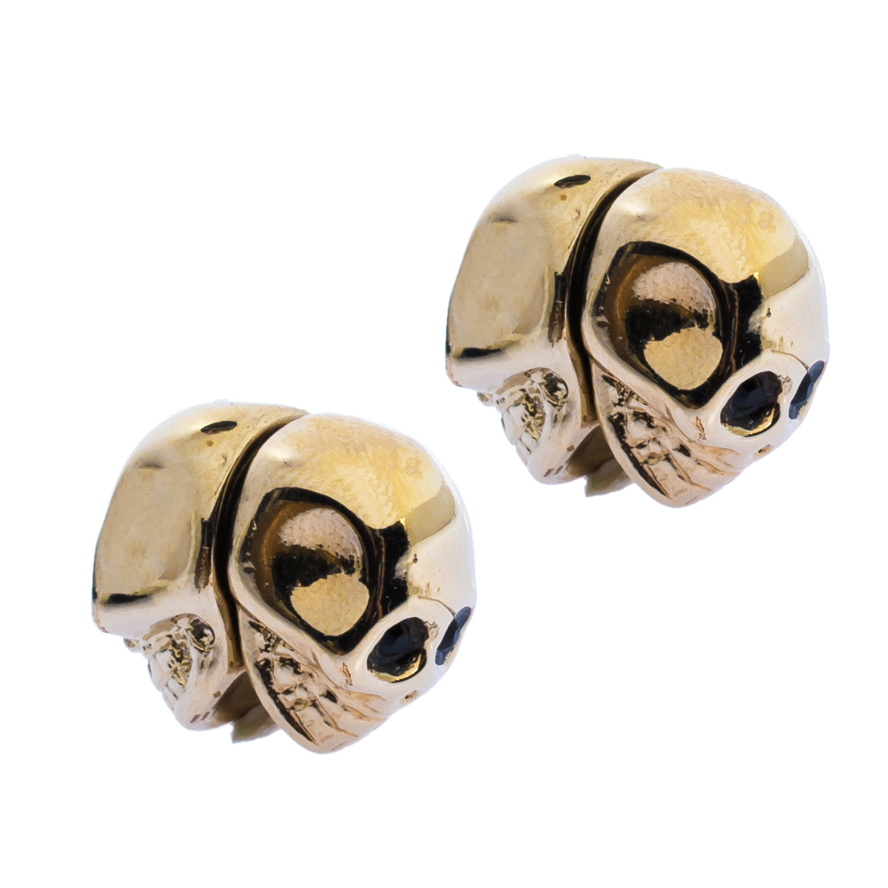 

Givenchy Double Sided Skull Crystal Gold Tone Magnetic Earrings