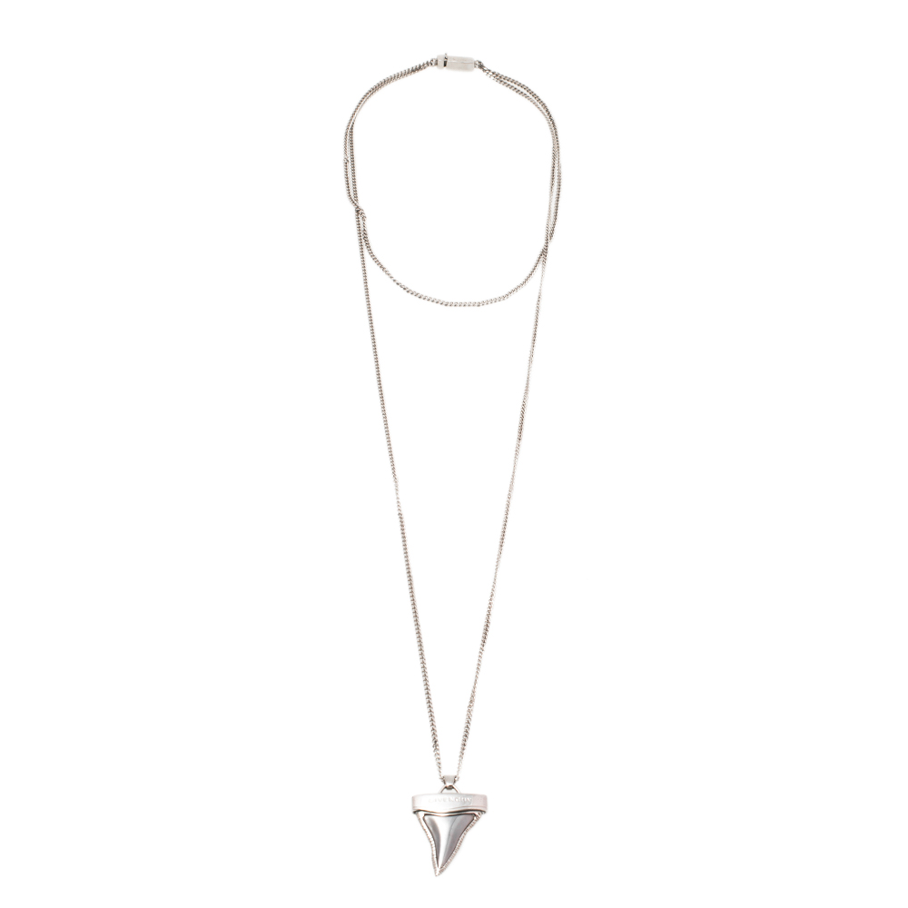 

Givenchy Silver Tone Shark Tooth Pendant Double Chain Necklace