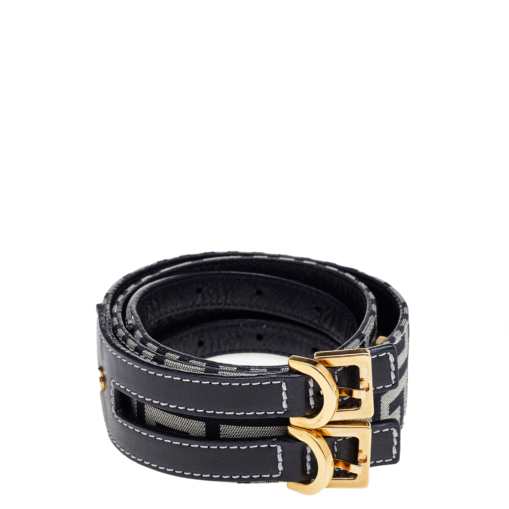 

Givenchy Black/Grey Signature Canvas And Leather Double Buckle Waist Belt