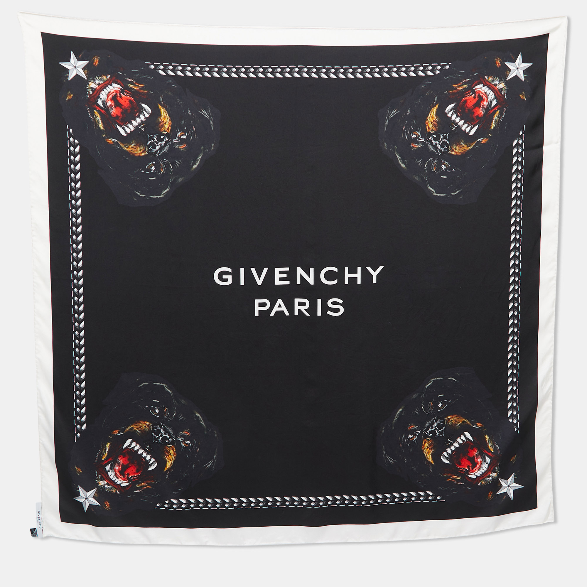

Givenchy Black Rottweiler Printed Silk Square Scarf