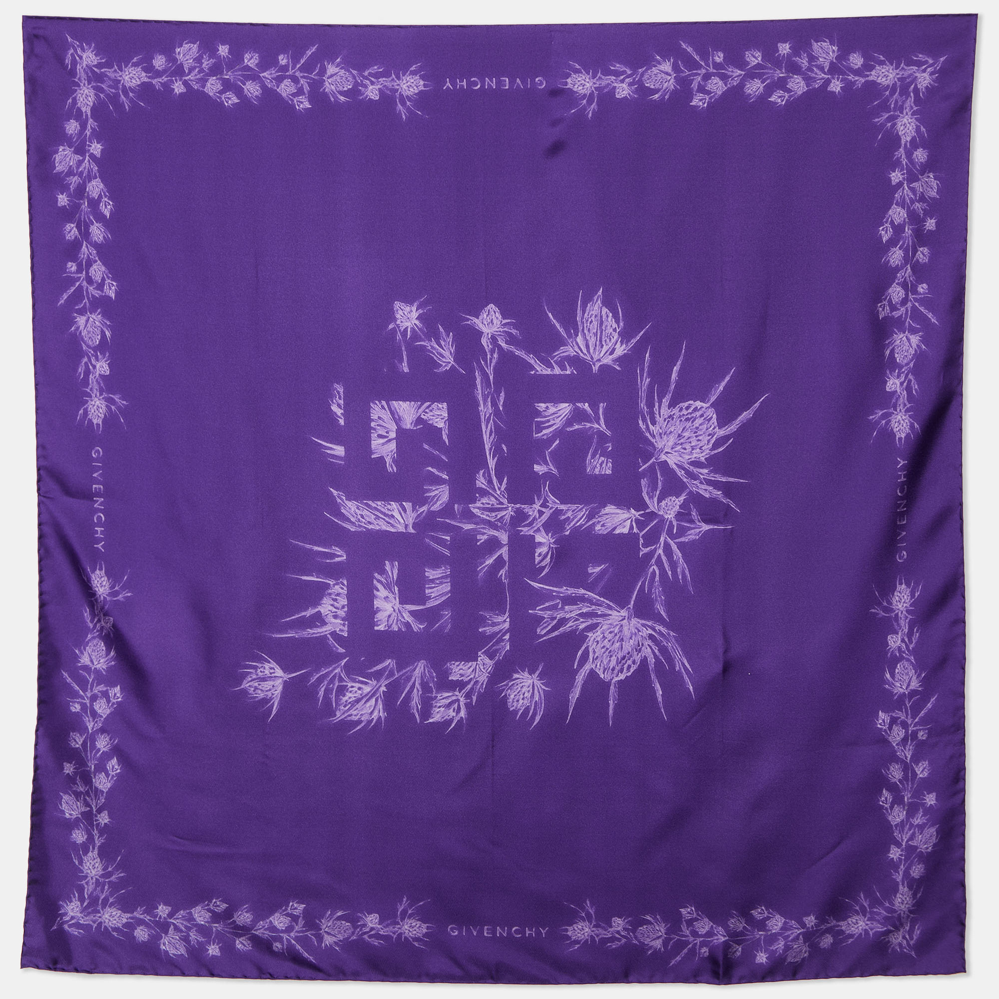 

Givenchy Purple Floral Printed Silk Square Scarf