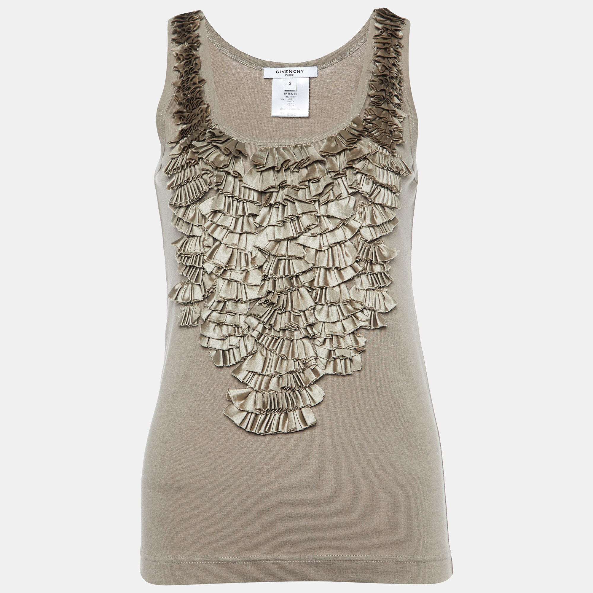 

Givenchy Greige Cotton Ruffled Detail Tank Top S, Beige