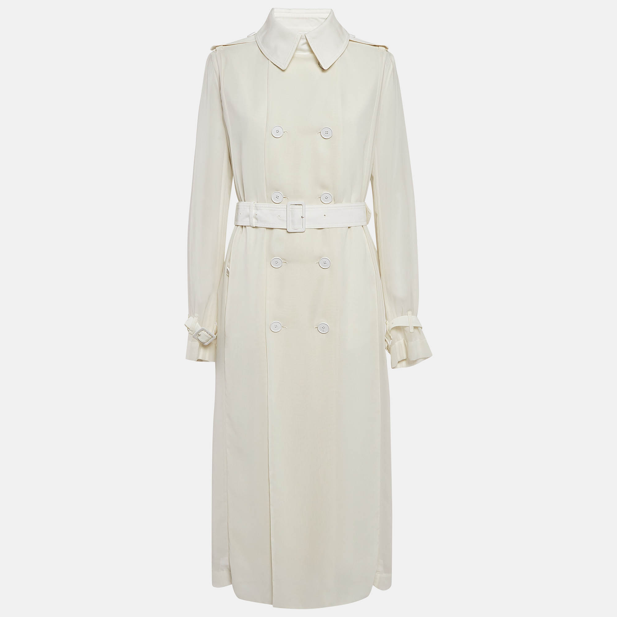 

Givenchy White Gabardine and Chiffon Layered Trench Coat L