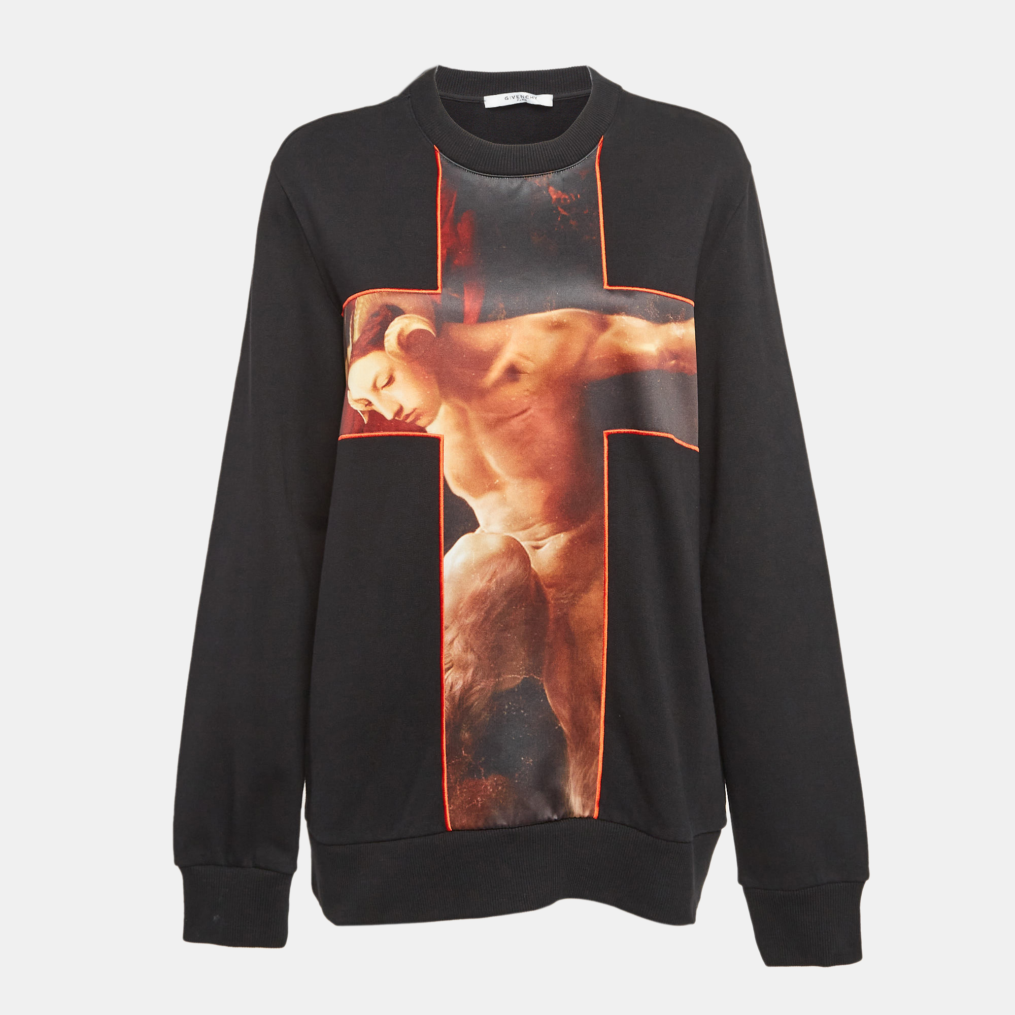 Pre-owned Givenchy Black Applique Faun Motif Cross Cotton Sweatshirt M