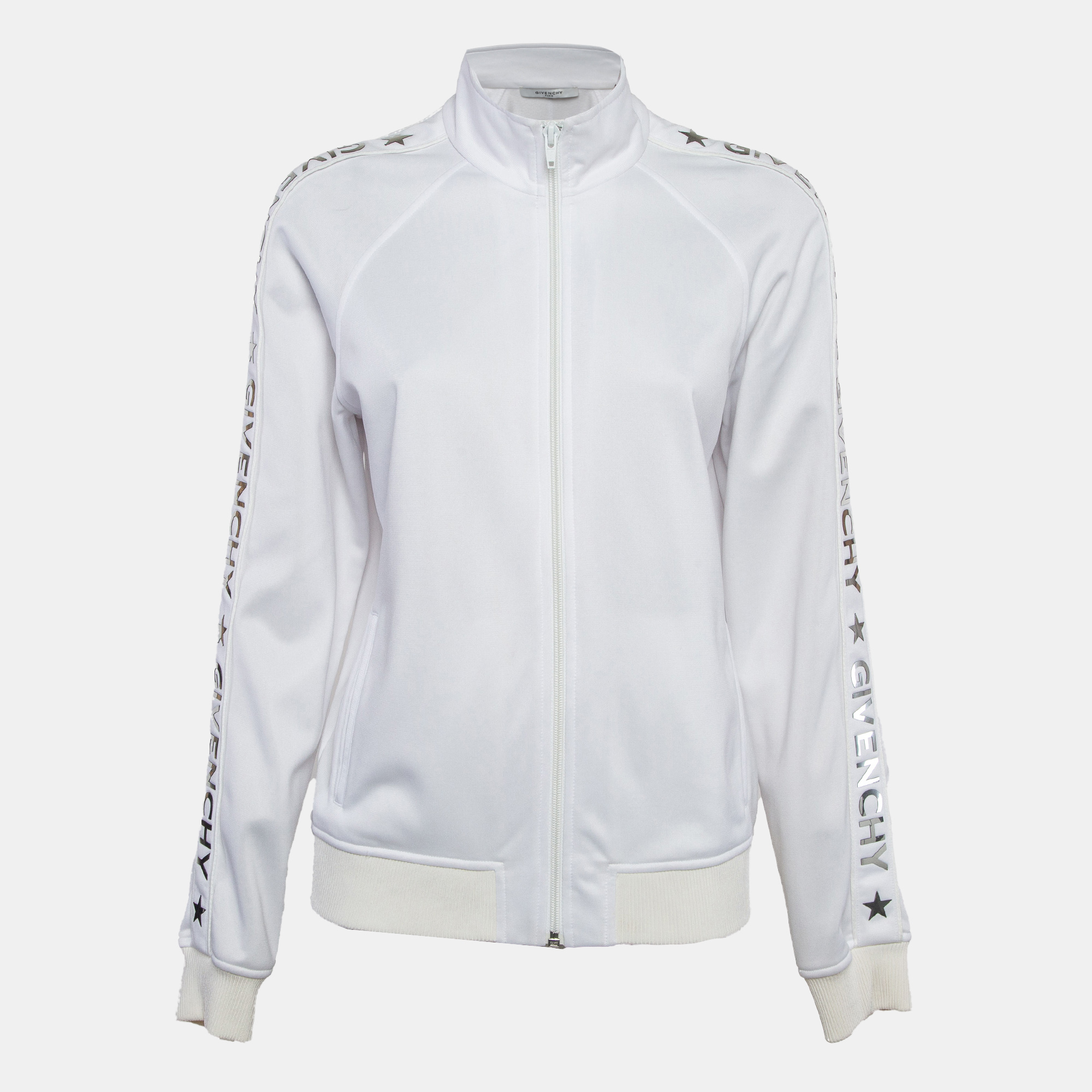 

Givenchy White Metallic Logo Print Jersey Jacket L