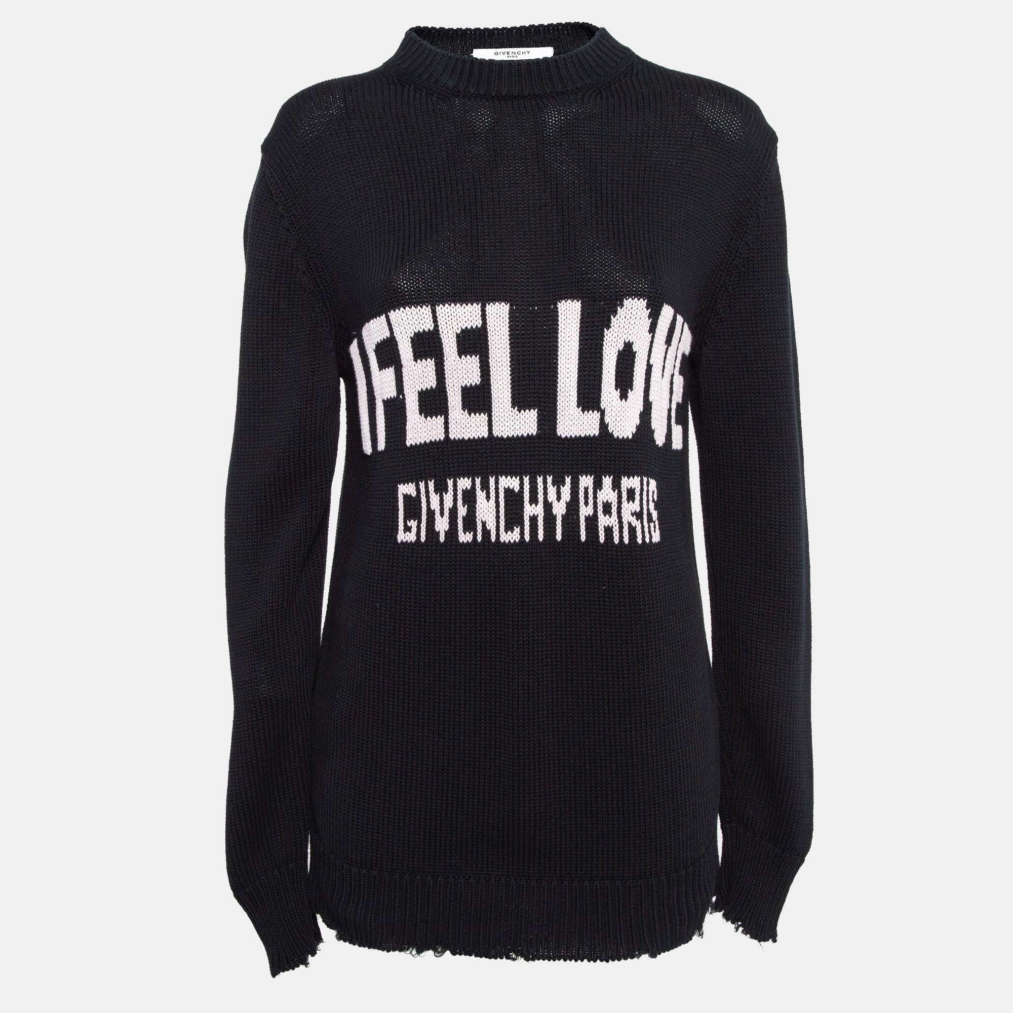 

Givenchy Black Logo Intarsia Rib Knit Distressed Sleeve Sweater S