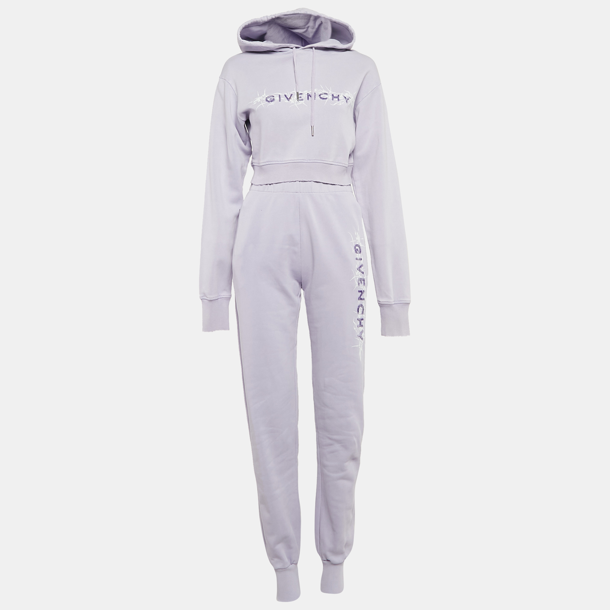 

Givenchy Purple Barbed Wire Logo Print Crop Hoodie and Sweatpants Set S