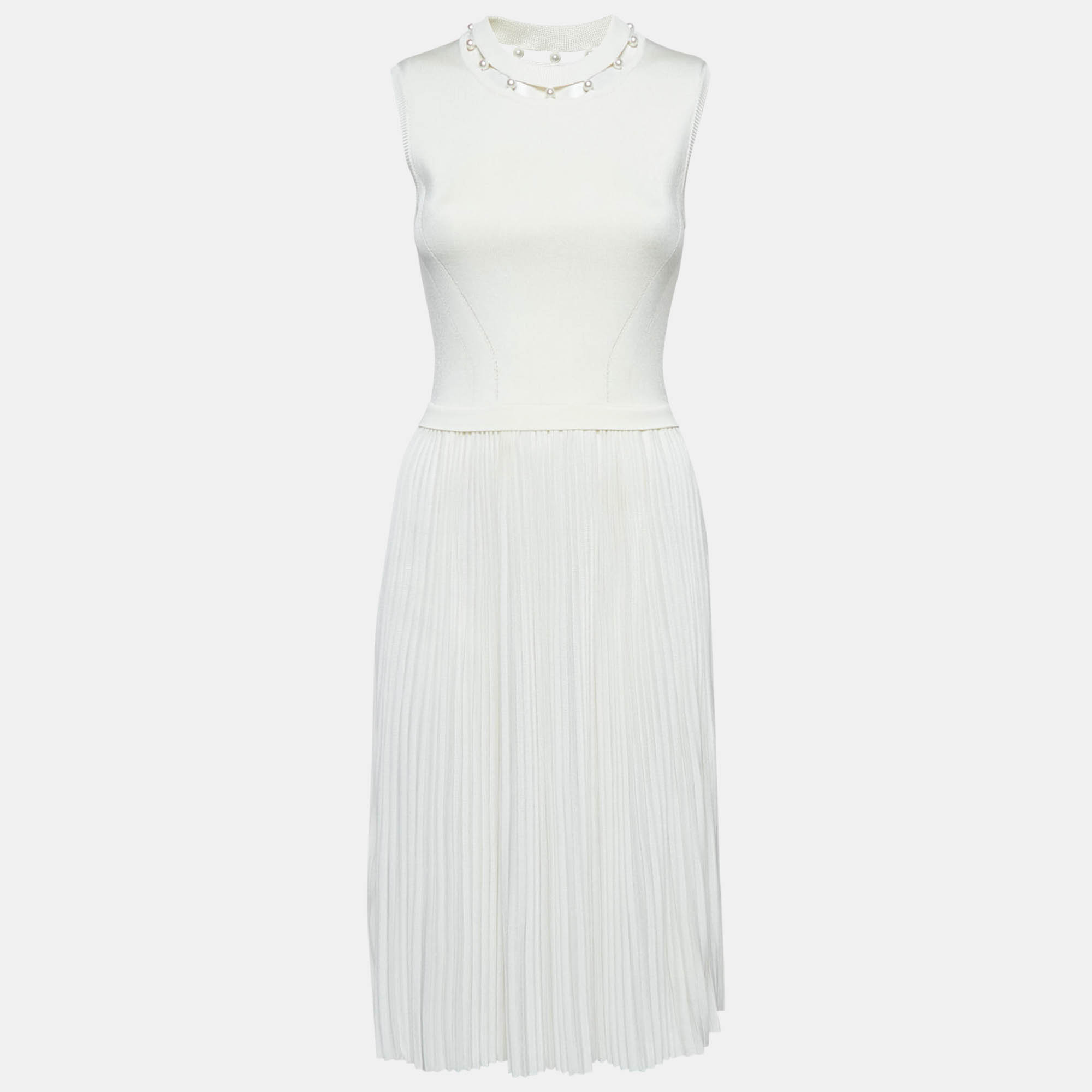 

Givenchy Ivory Stretch Knit Pleated Midi Dress XS, White