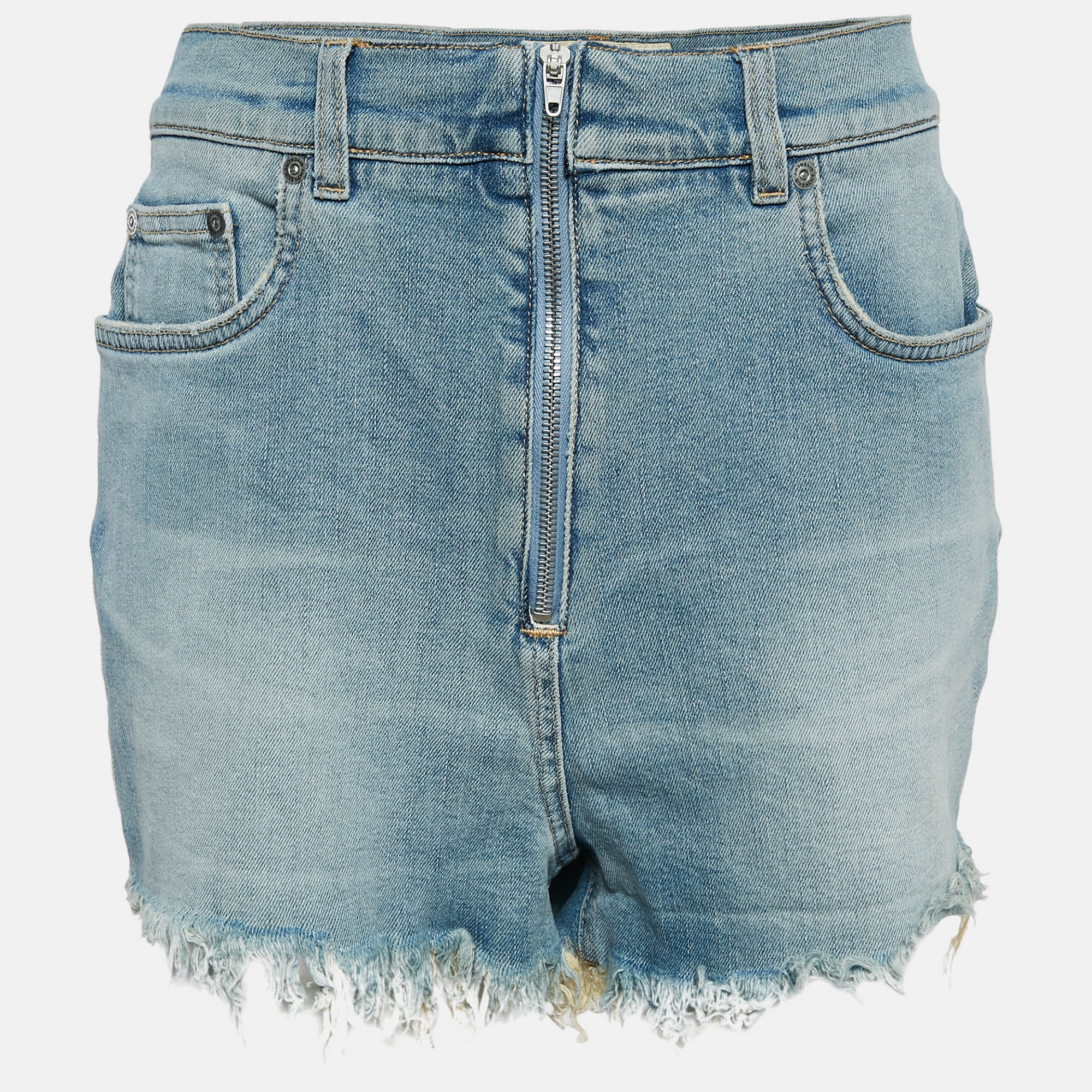 

Givenchy Blue Washed Denim Raw Edge Detail Shorts L