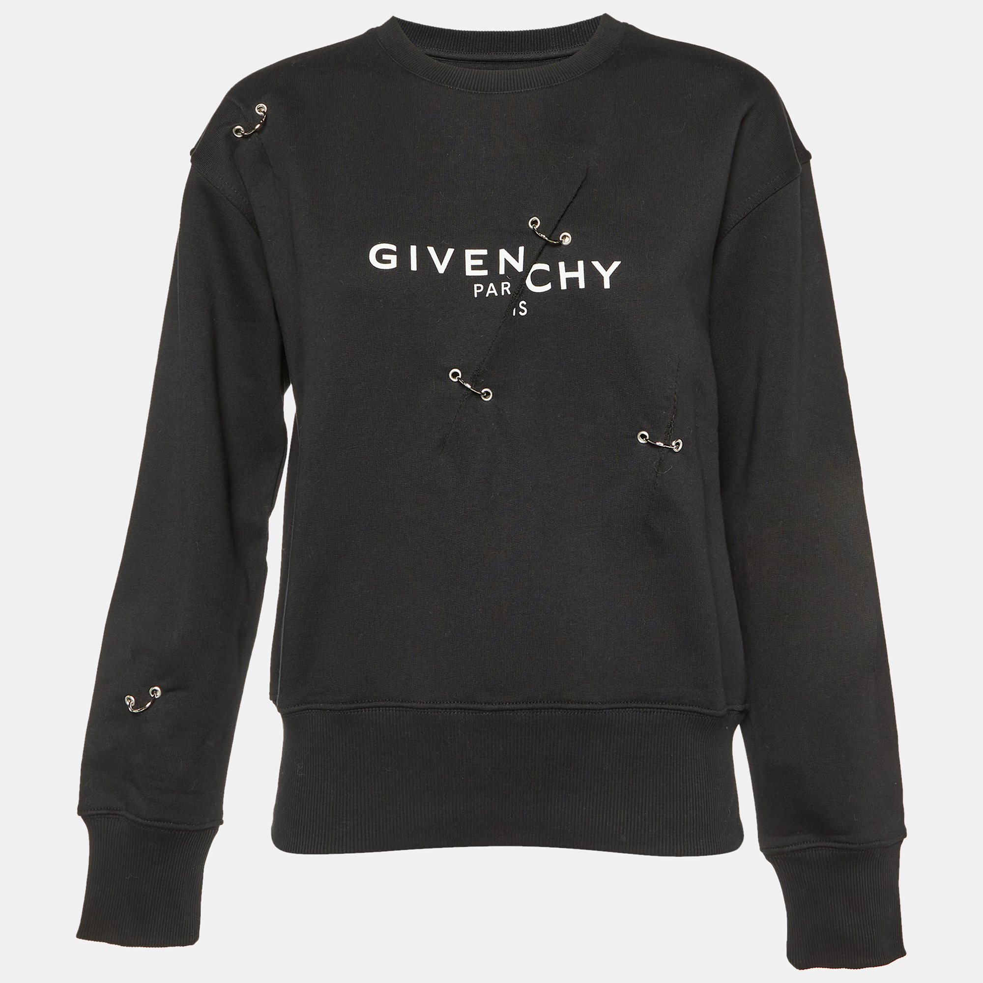 

Givenchy Black Cotton Logo Print Ring Embellished Sweatshirt S