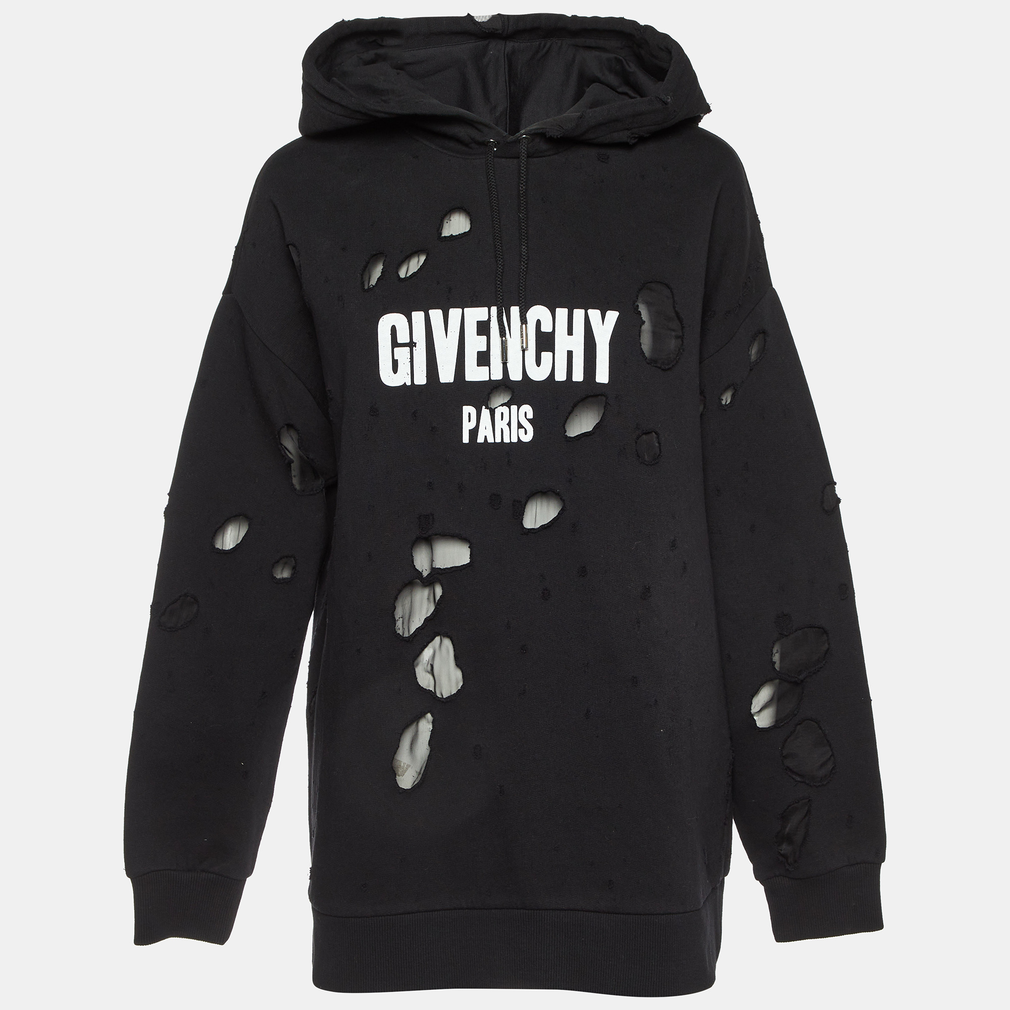 

Givenchy Black Logo Print Cotton Distressed Hooded Sweatshirt L