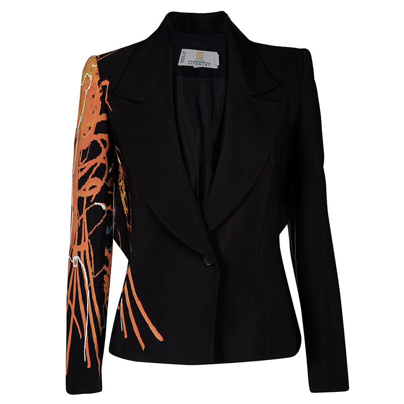 Givenchy Couture Black Digital Printed Sleeve Detail Blazer S