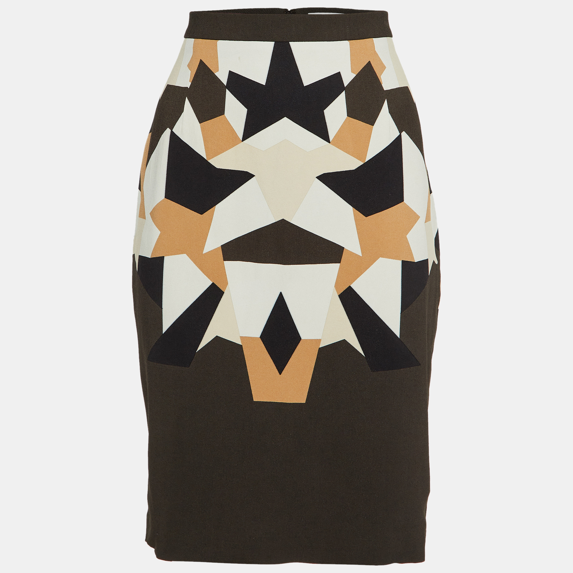 Pre-owned Givenchy Grey Geometric Print Crepe Pencil Skirt L
