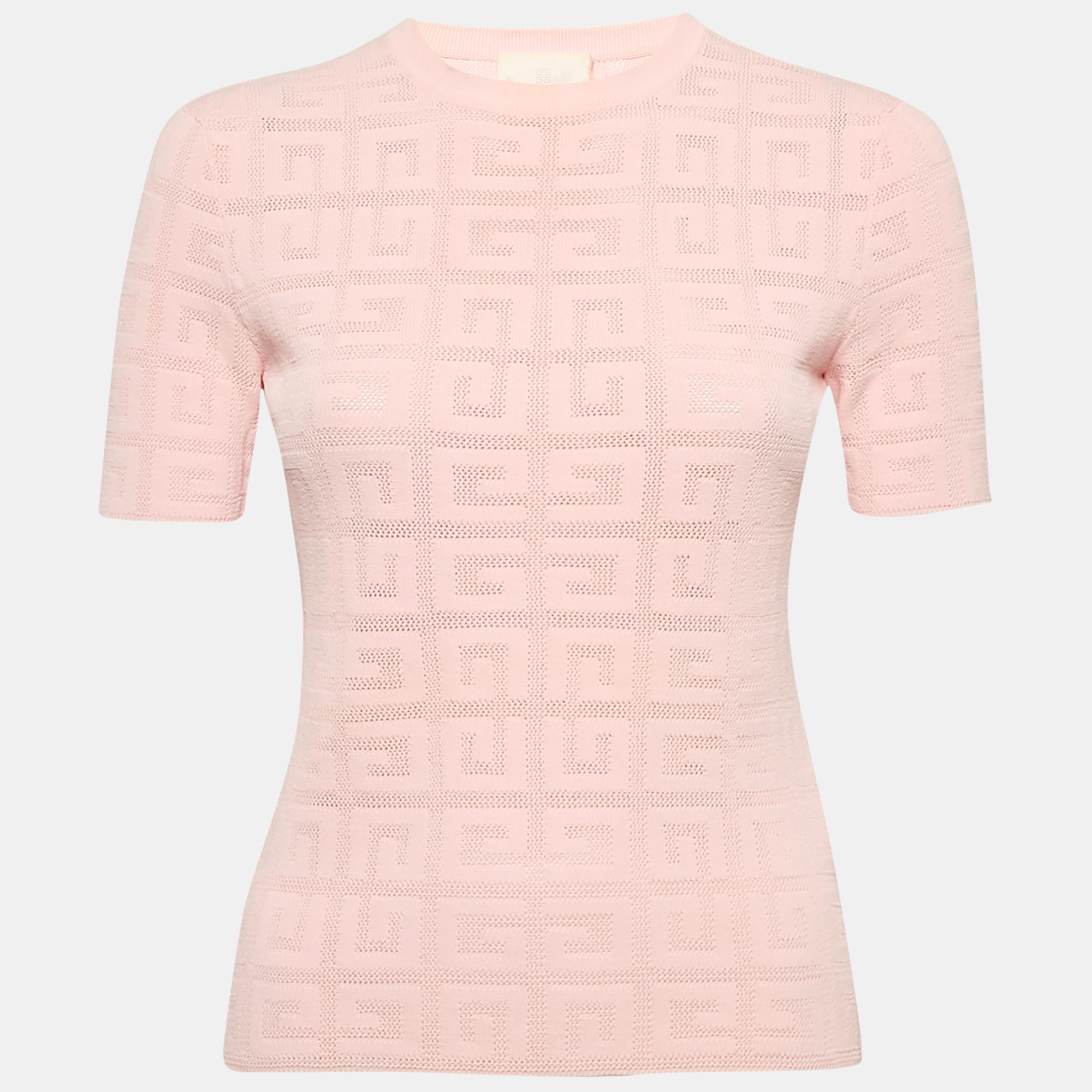 

Givenchy Pink Logo Monogram Stretch Knit Crew Neck Top XS