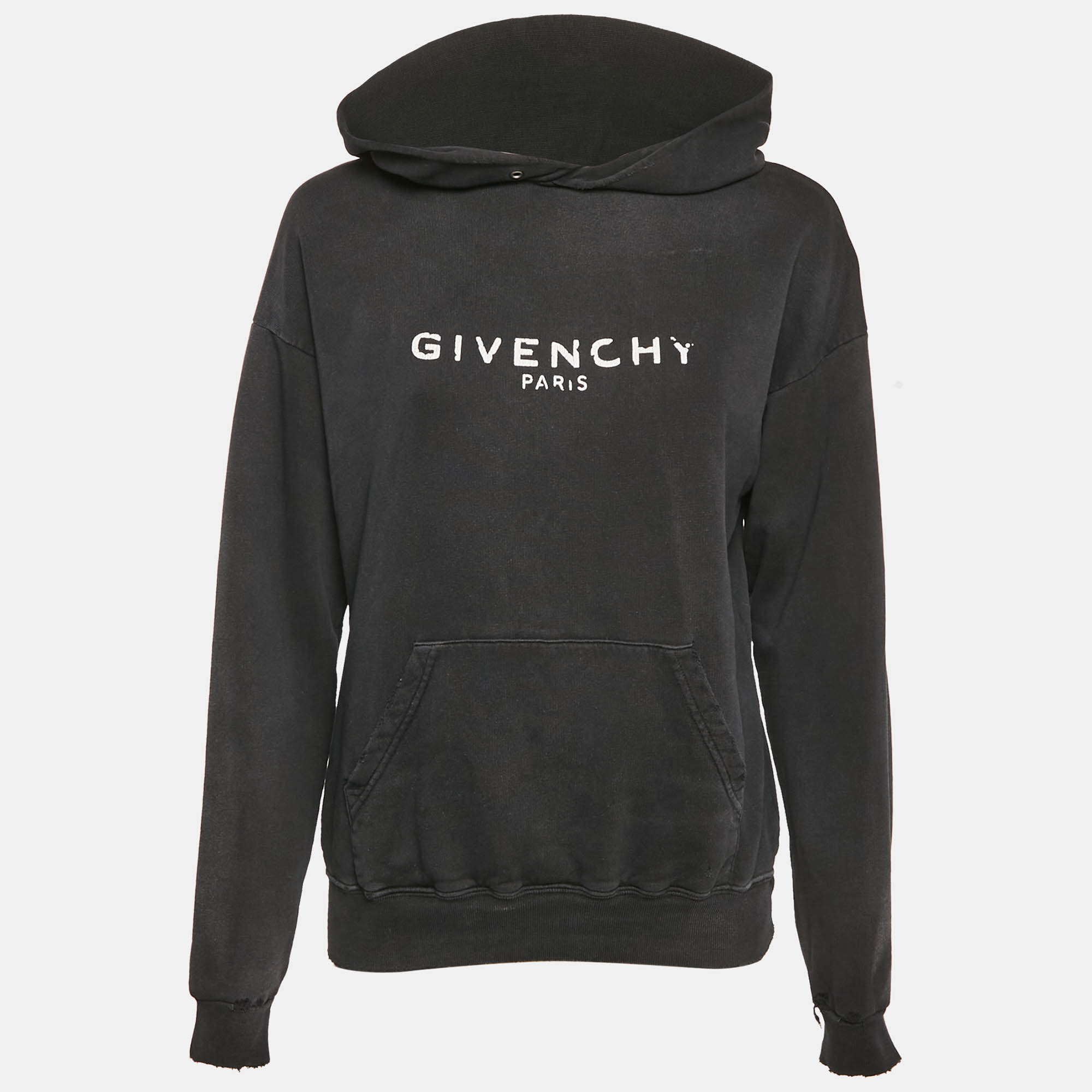 

Givenchy Faded Grey Cotton Distressed Hoodie M, Black