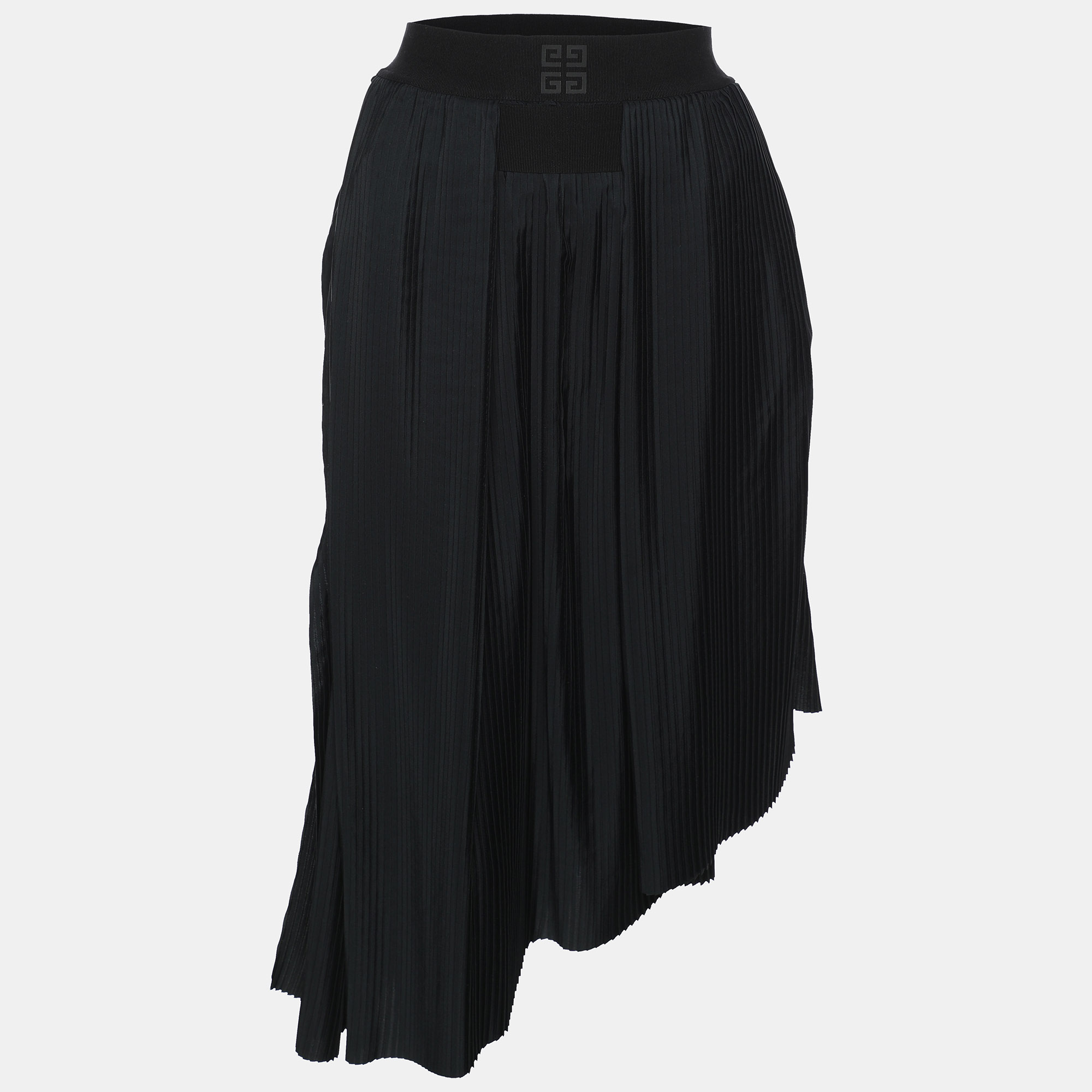 

Givenchy Black Polyester Pleated Asymmetric Midi Skirt S