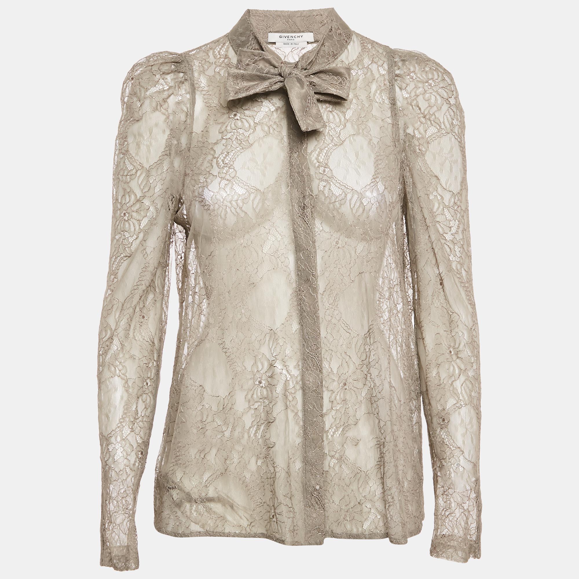

Givenchy Grey Floral Lace Sheer Shirt M