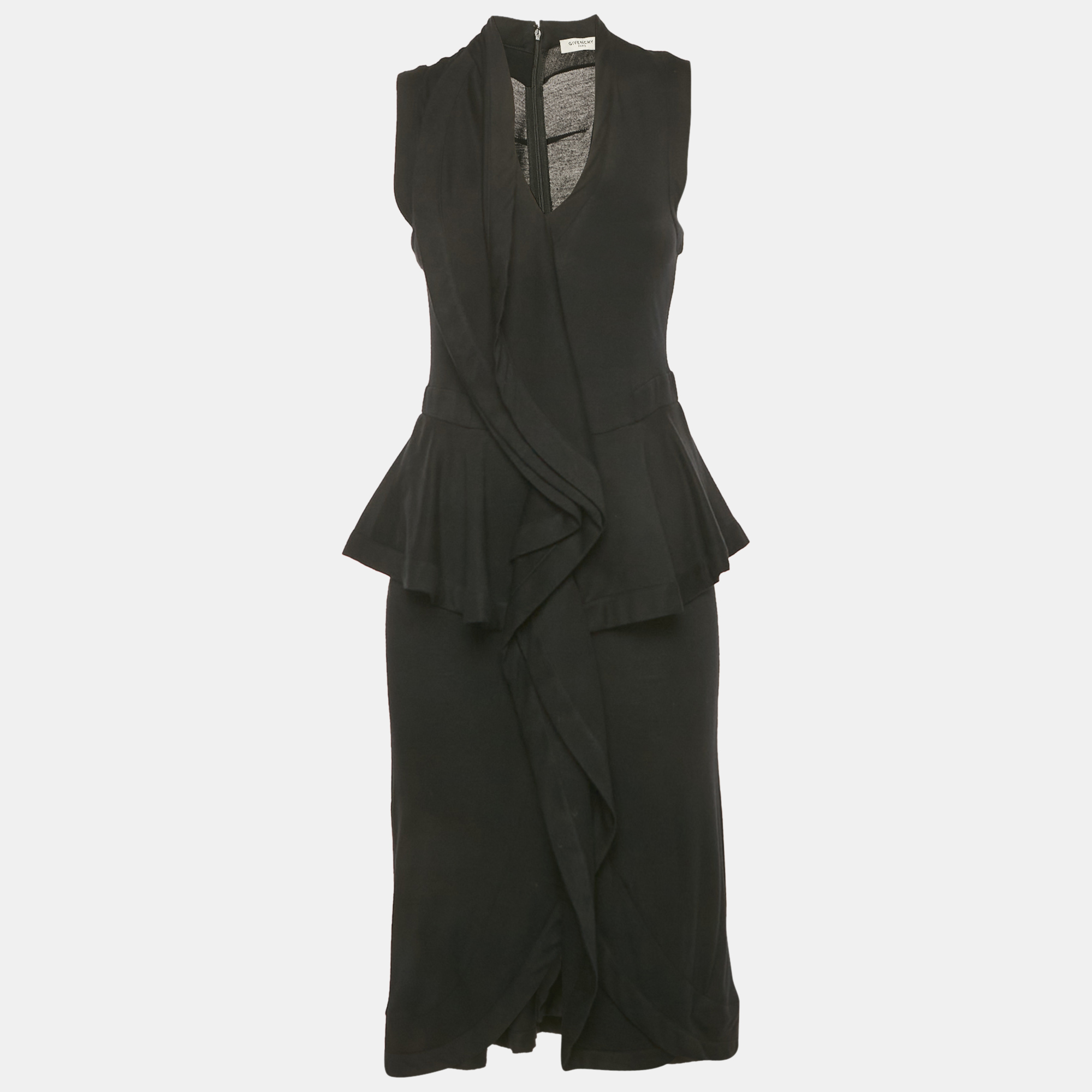 

Givenchy Black Jersey Ruffled Midi Dress L
