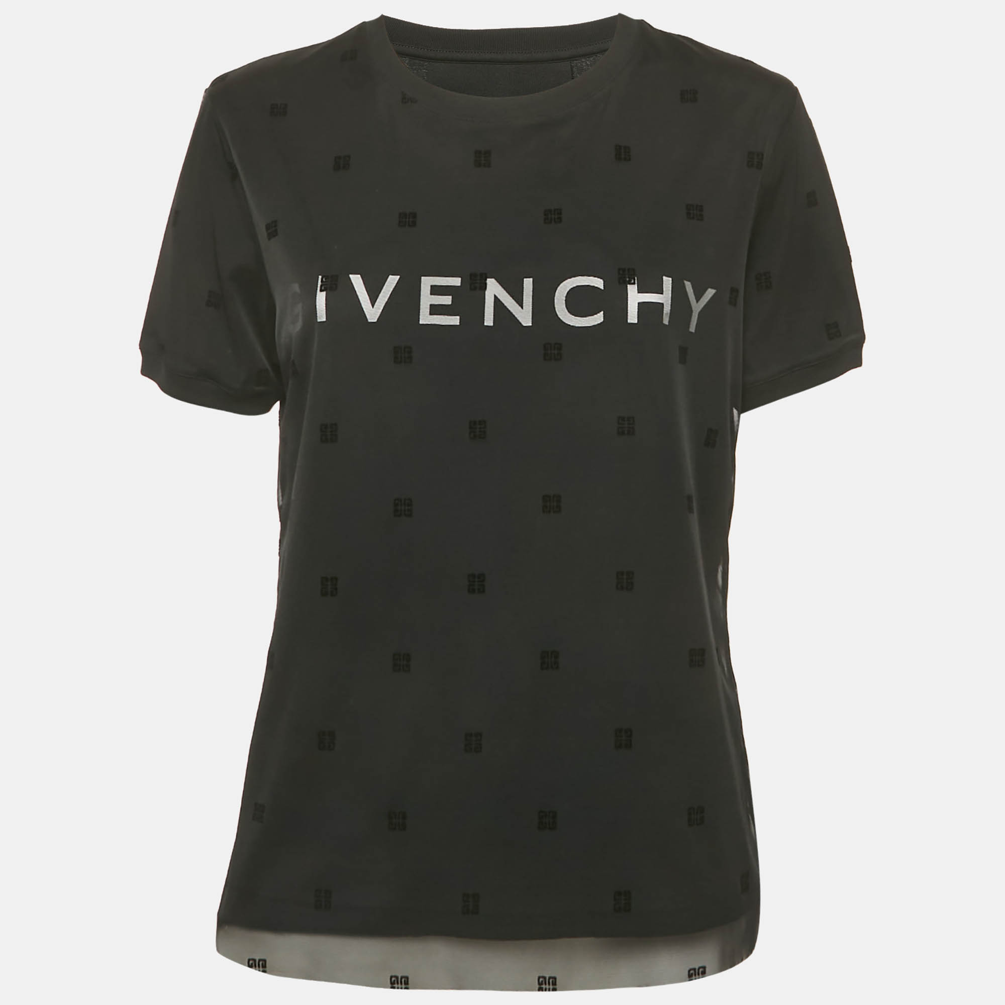 Pre-owned Givenchy Black Monogram Mesh And Jersey Layered T-shirt Xl