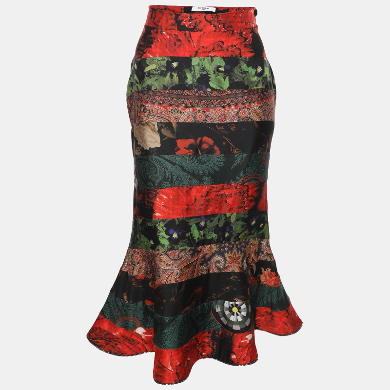

Givenchy Multicolor Silk Floral Print Zip Trim Skirt M