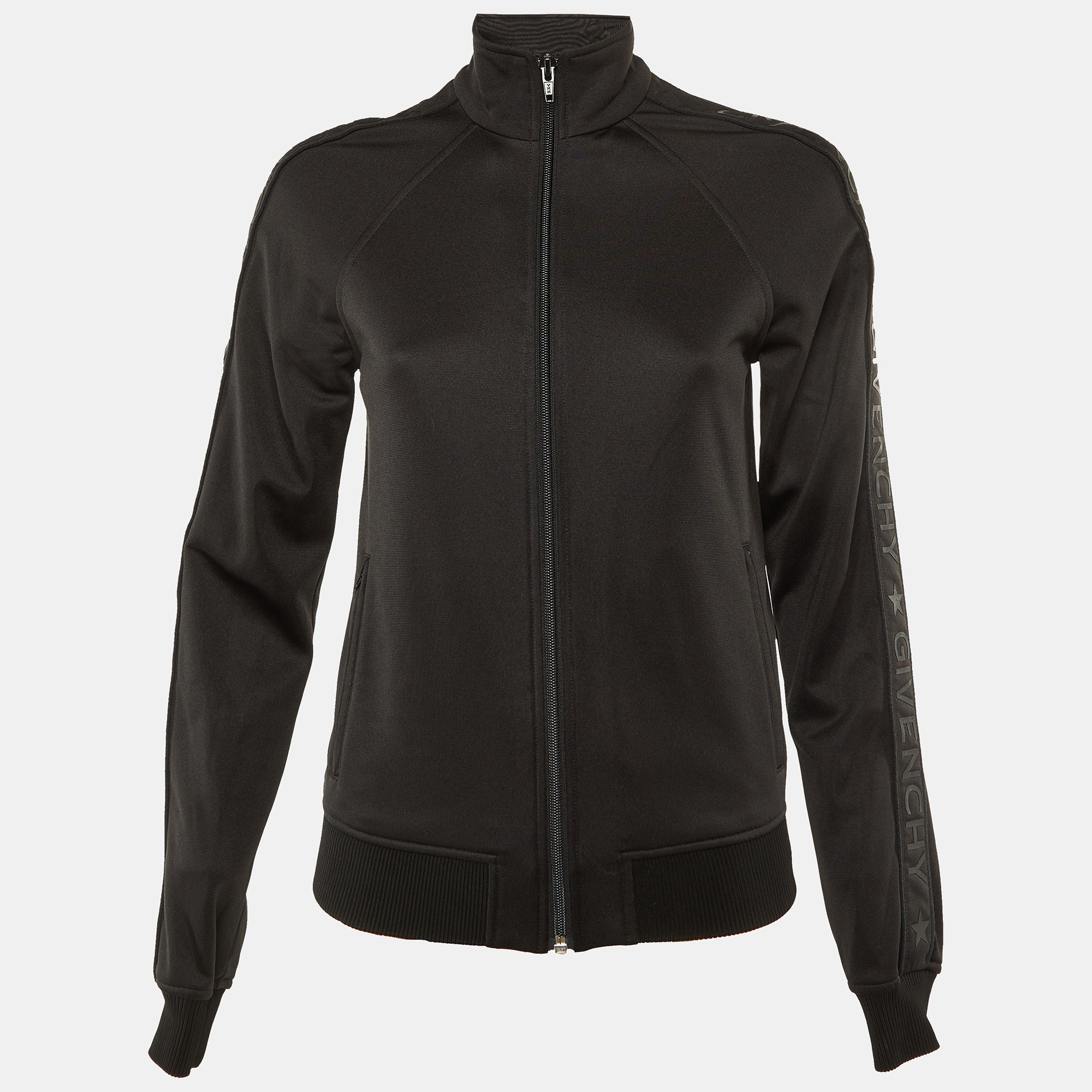 Pre-owned Givenchy Black Jersey Logo Print Zip-up High Neck Jacket S