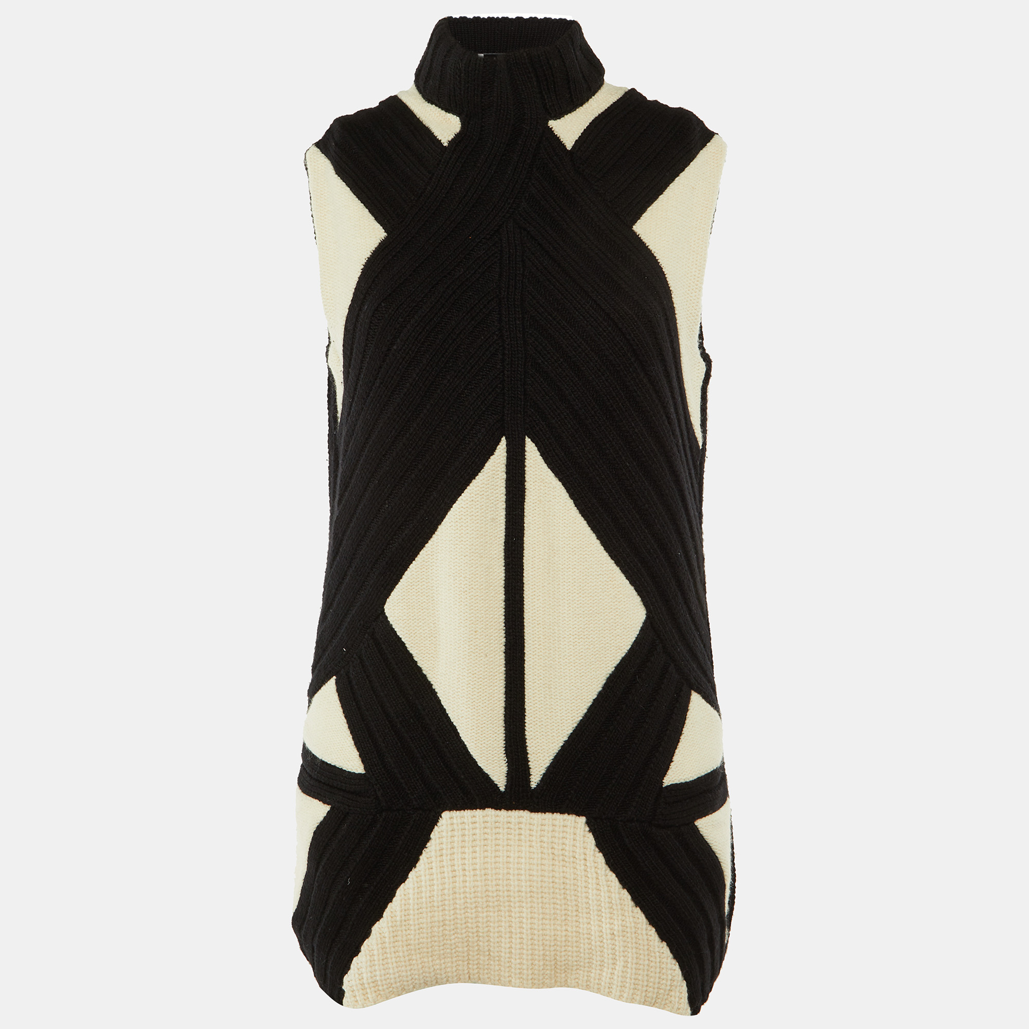 Pre-owned Givenchy Monochrome Wool & Cashmere Sweater Tunic M In Black