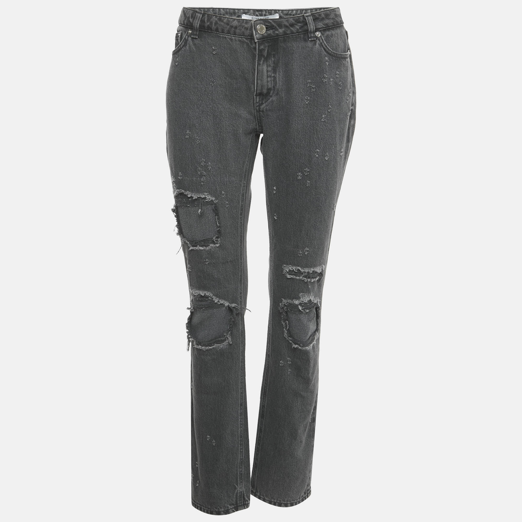 

Givenchy Grey Distressed Denim Straight Leg Jeans L Waist 32"