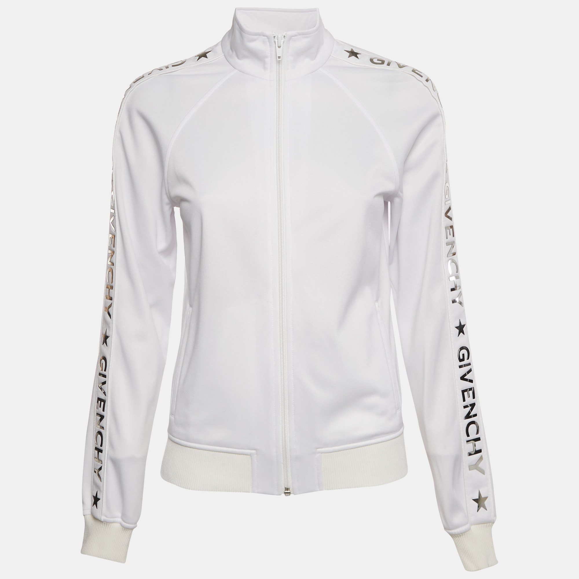 

Givenchy White Logo Detail Jersey Zip-Up Jacket S