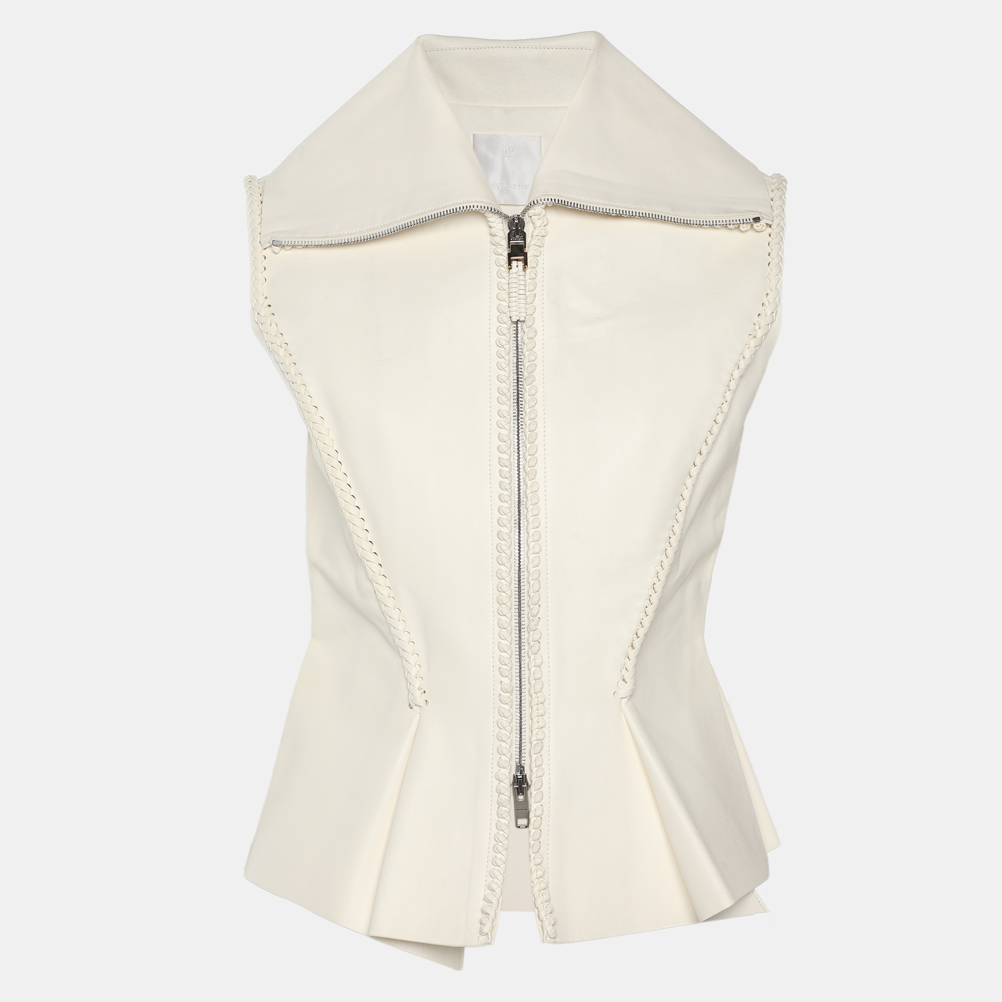 Pre-owned Givenchy Cream Leather Braided Detail Sleeveless Jacket S In White