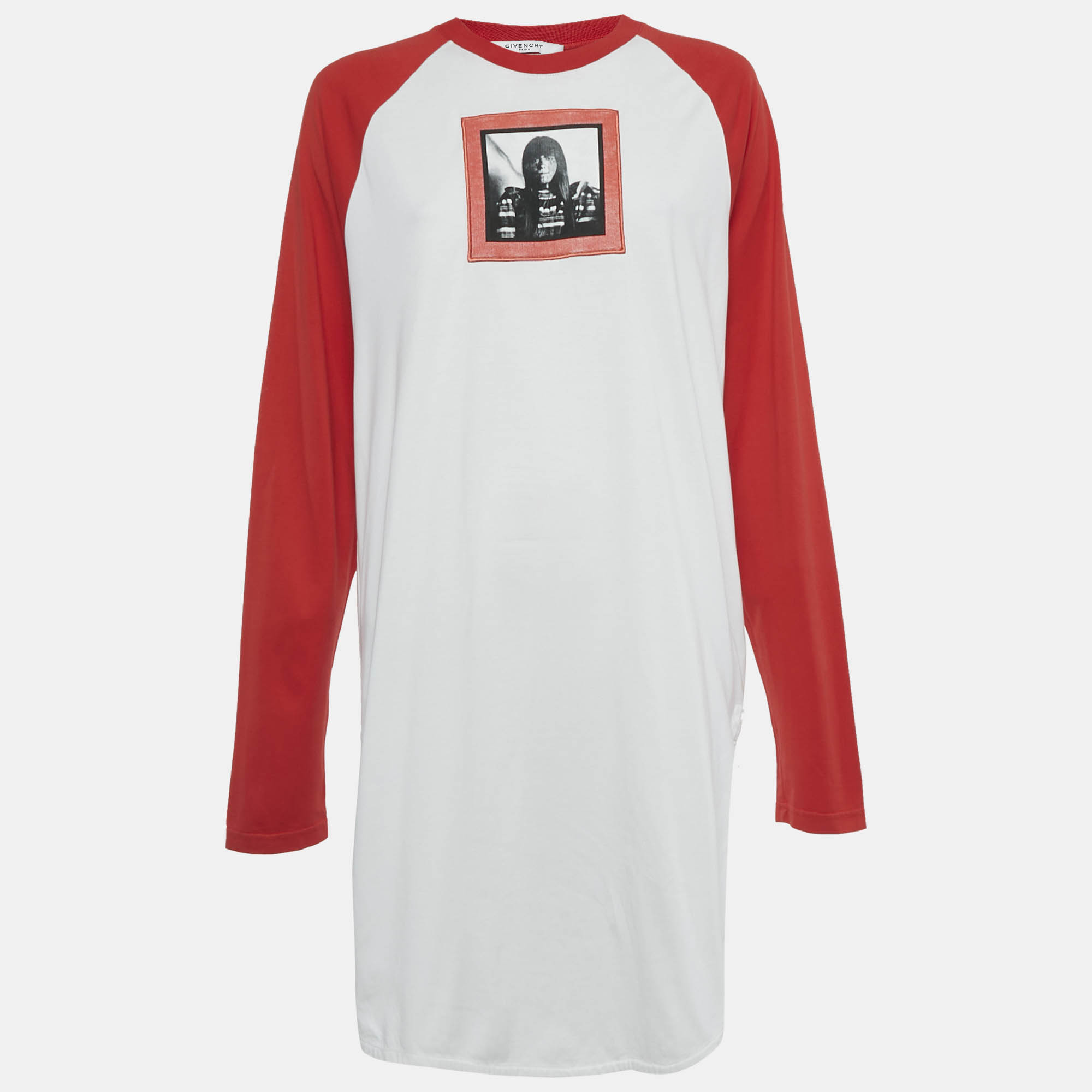 Pre-owned Givenchy White Printed Cotton Color-block Raglan Sleeve T-shirt Dress M
