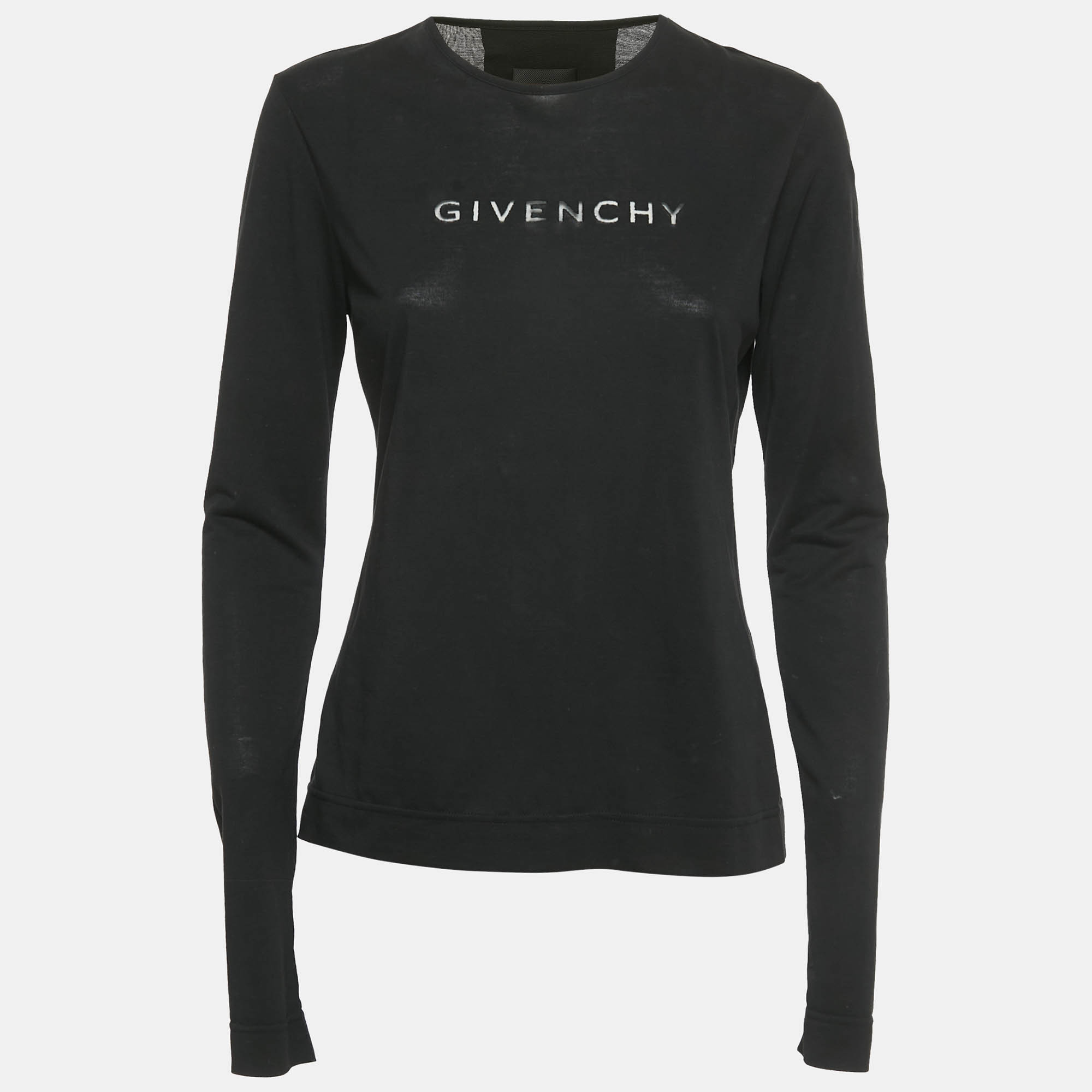

Givenchy Black Sheer Logo Detail Knit Full Sleeve T-Shirt S
