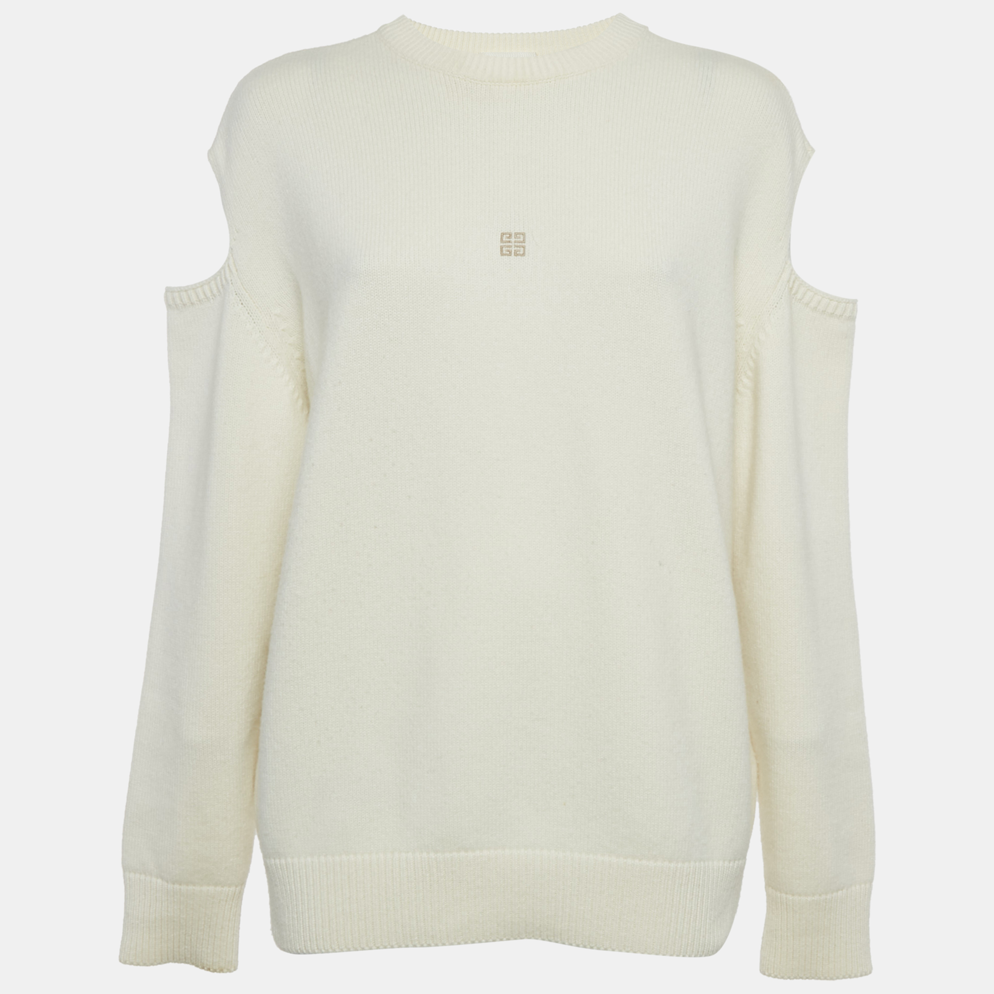 

Givenchy Cream Logo Intarsia Wool & Cashmere Cold Shoulder Sweater S