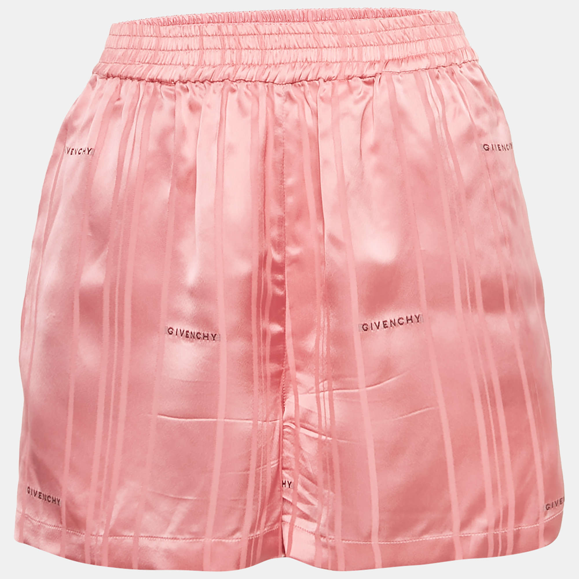 Pre-owned Givenchy Pink Logo Patterned Satin Shorts S