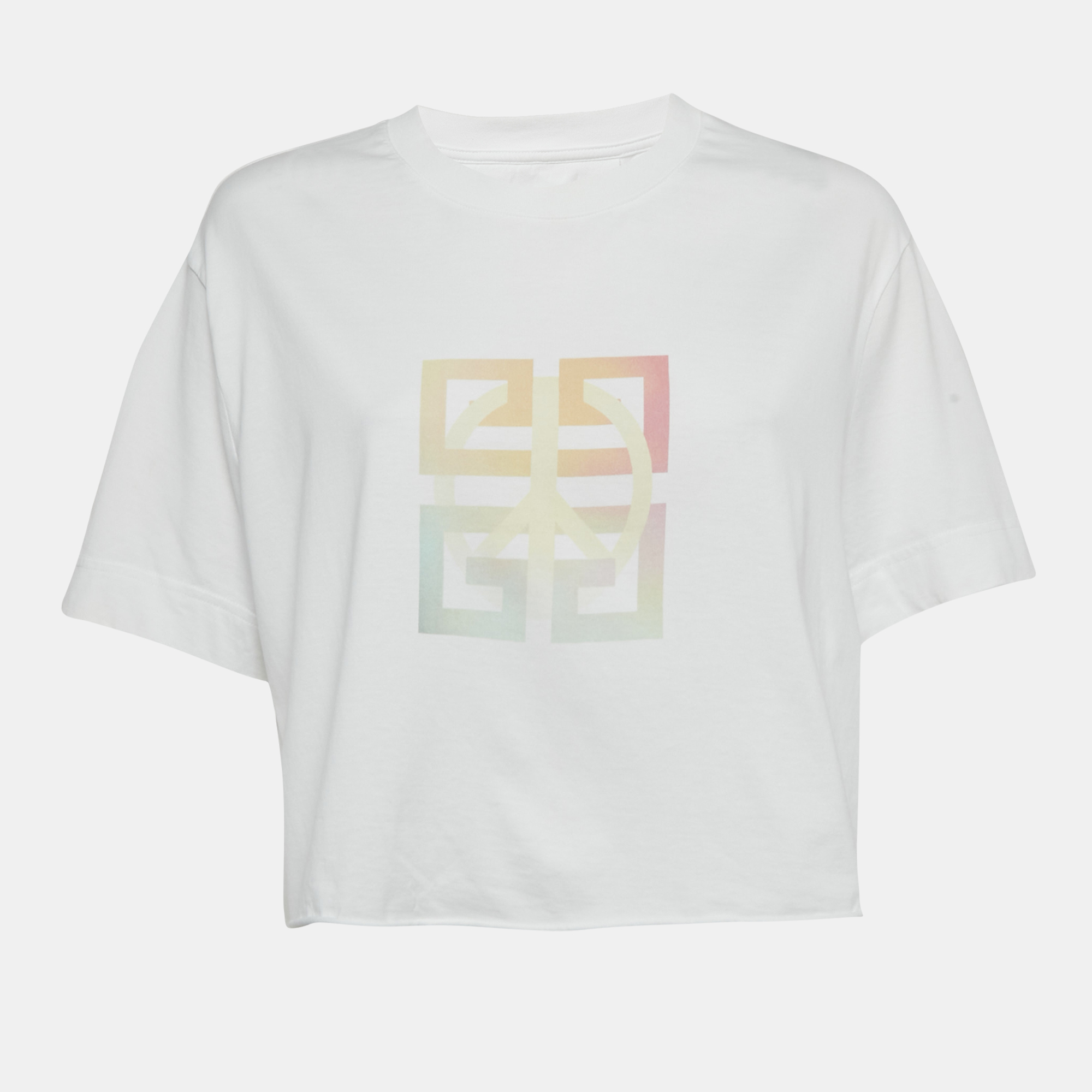 Givenchy White Printed Jersey Crop T-Shirt S
