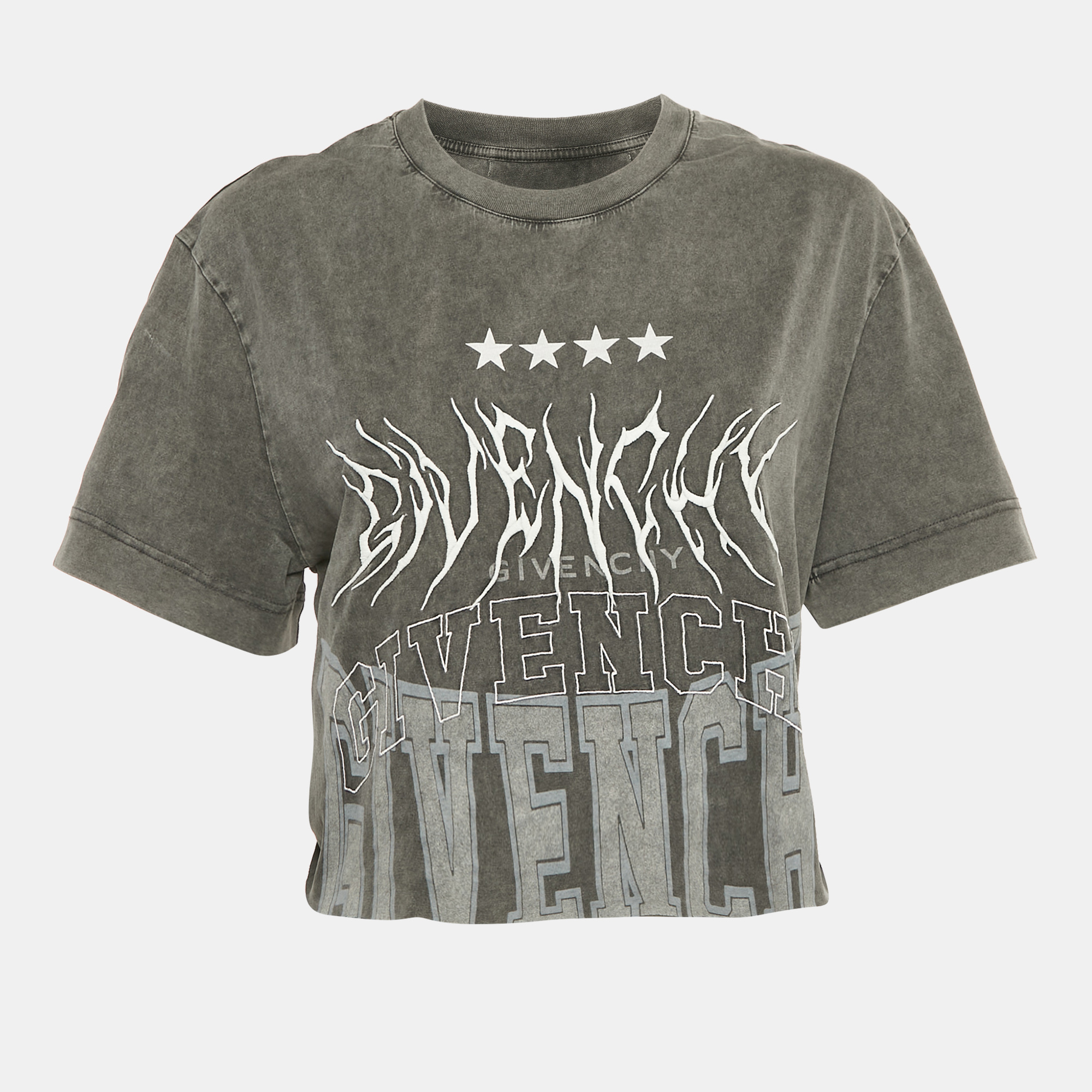 

Givenchy Grey Logo Embroidered Cotton Oversized Cropped T-Shirt S