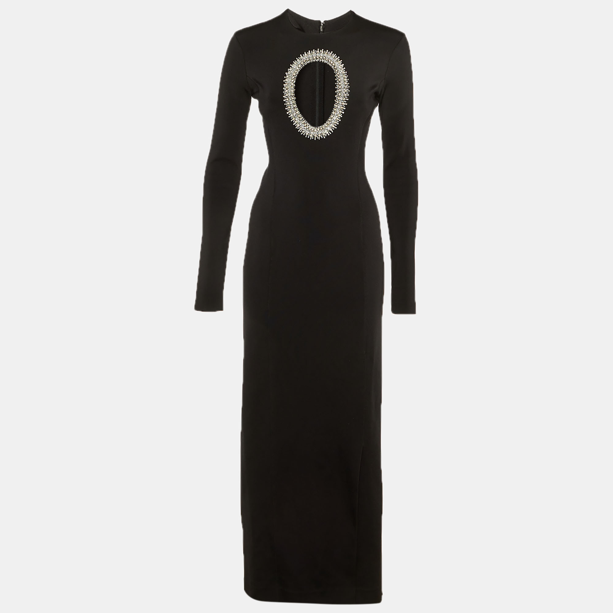 Pre-owned Givenchy Black Jersey Cut-out Embellished Gown S